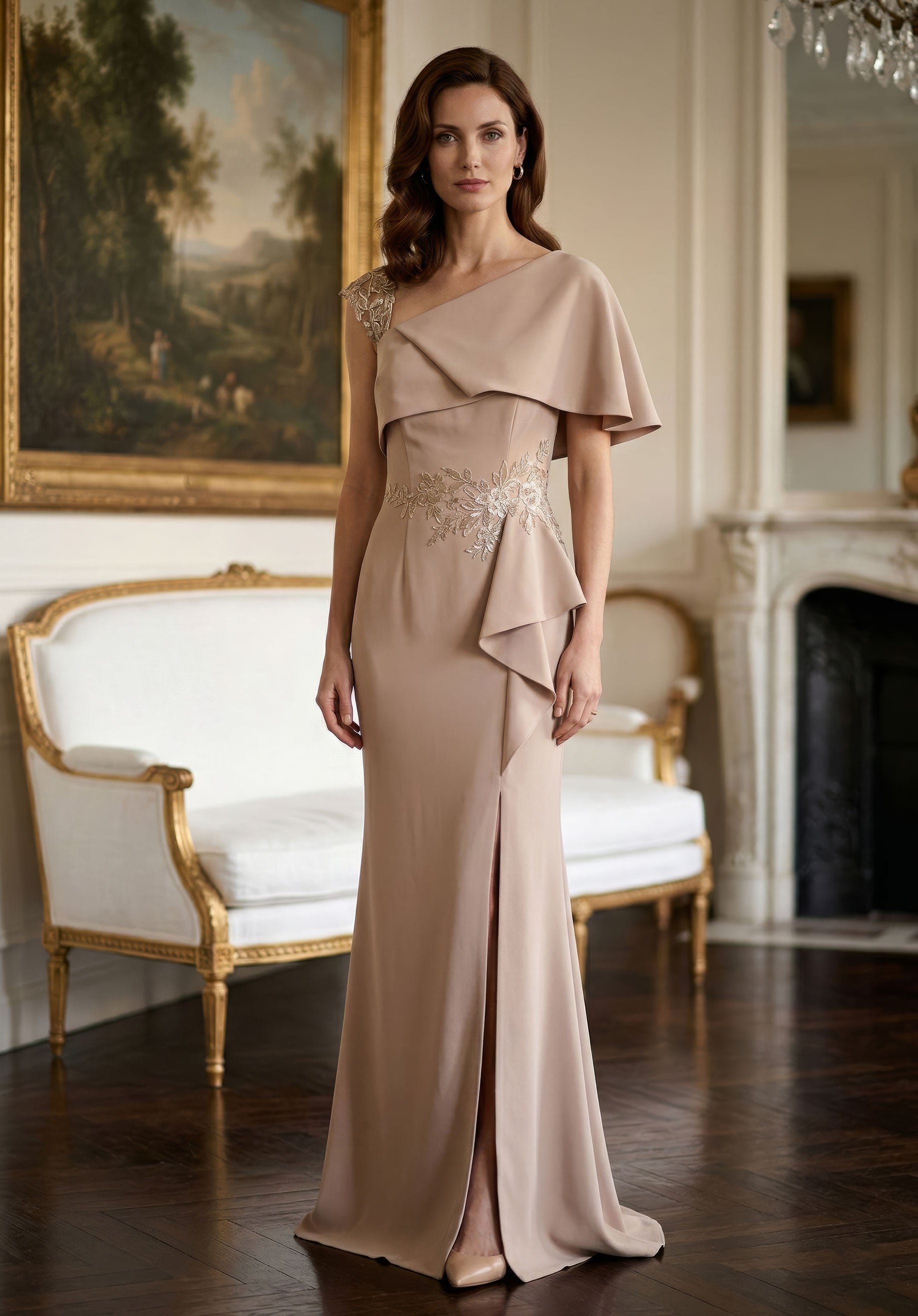 One-Shoulder Floor-Length Satin Evening Mermaid MGNY 2070038
