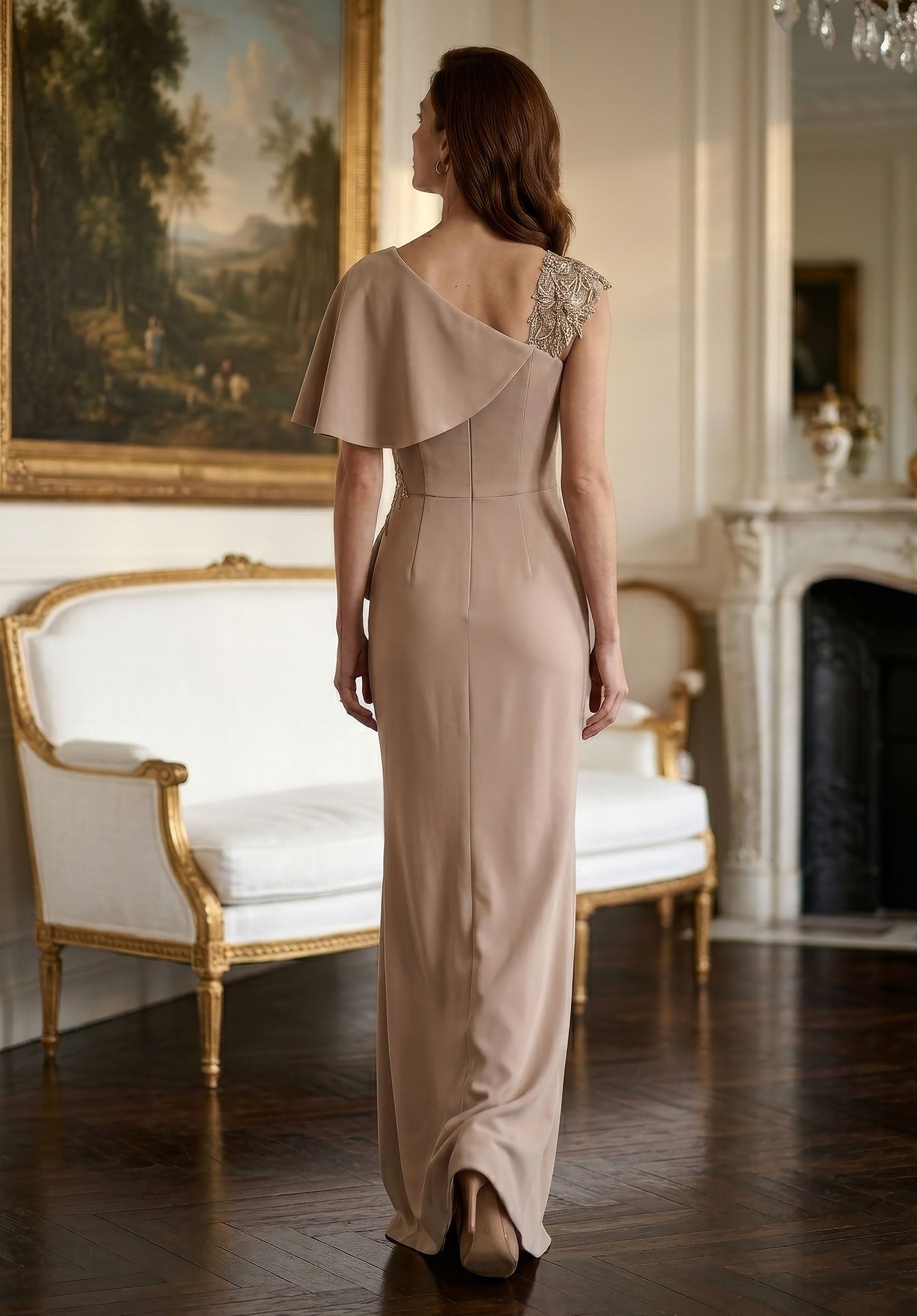 One-Shoulder Floor-Length Satin Evening Mermaid MGNY 2070038