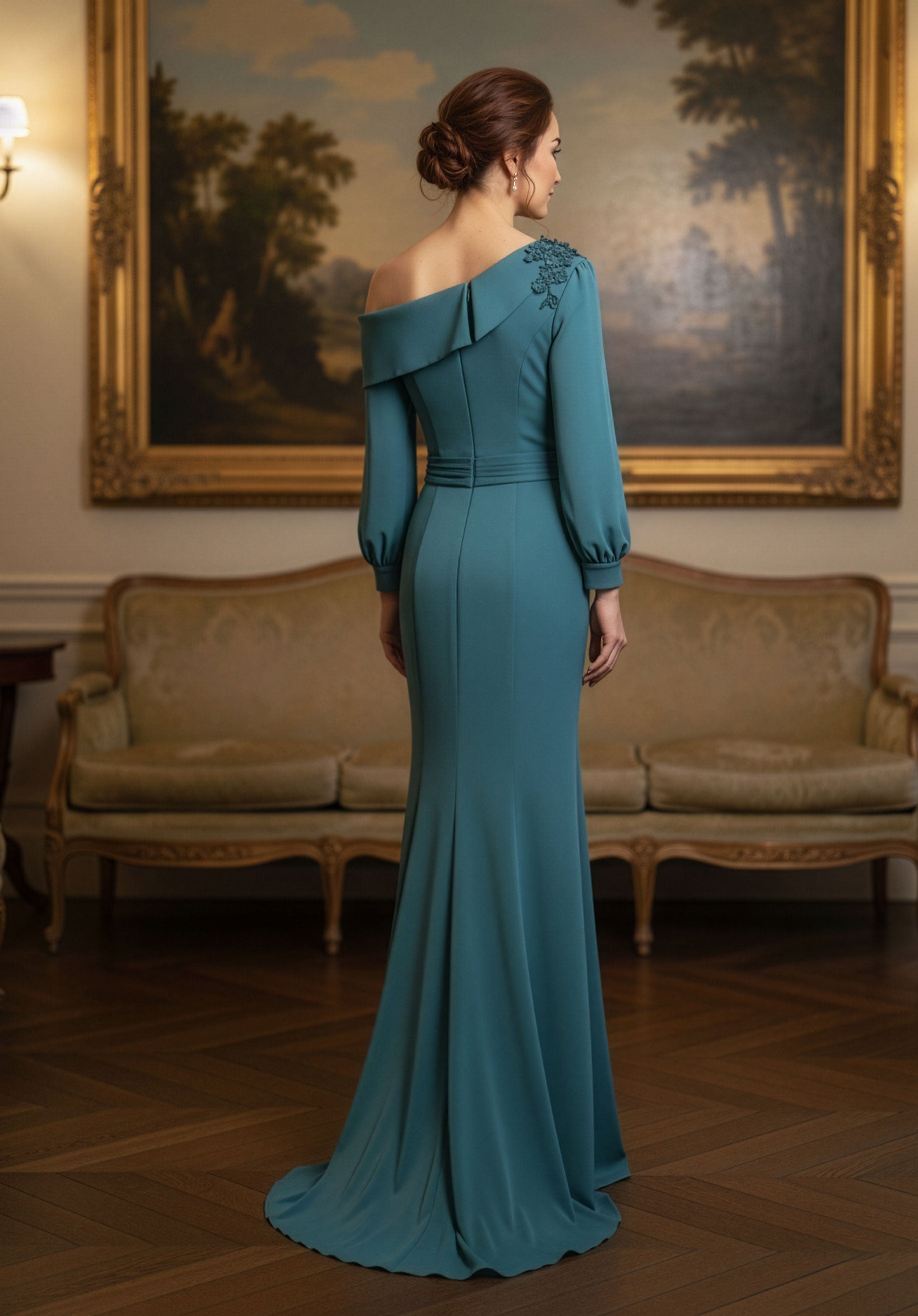 Off-the-Shoulder Floor-Length Jersey Evening Mermaid MGNY 2070041