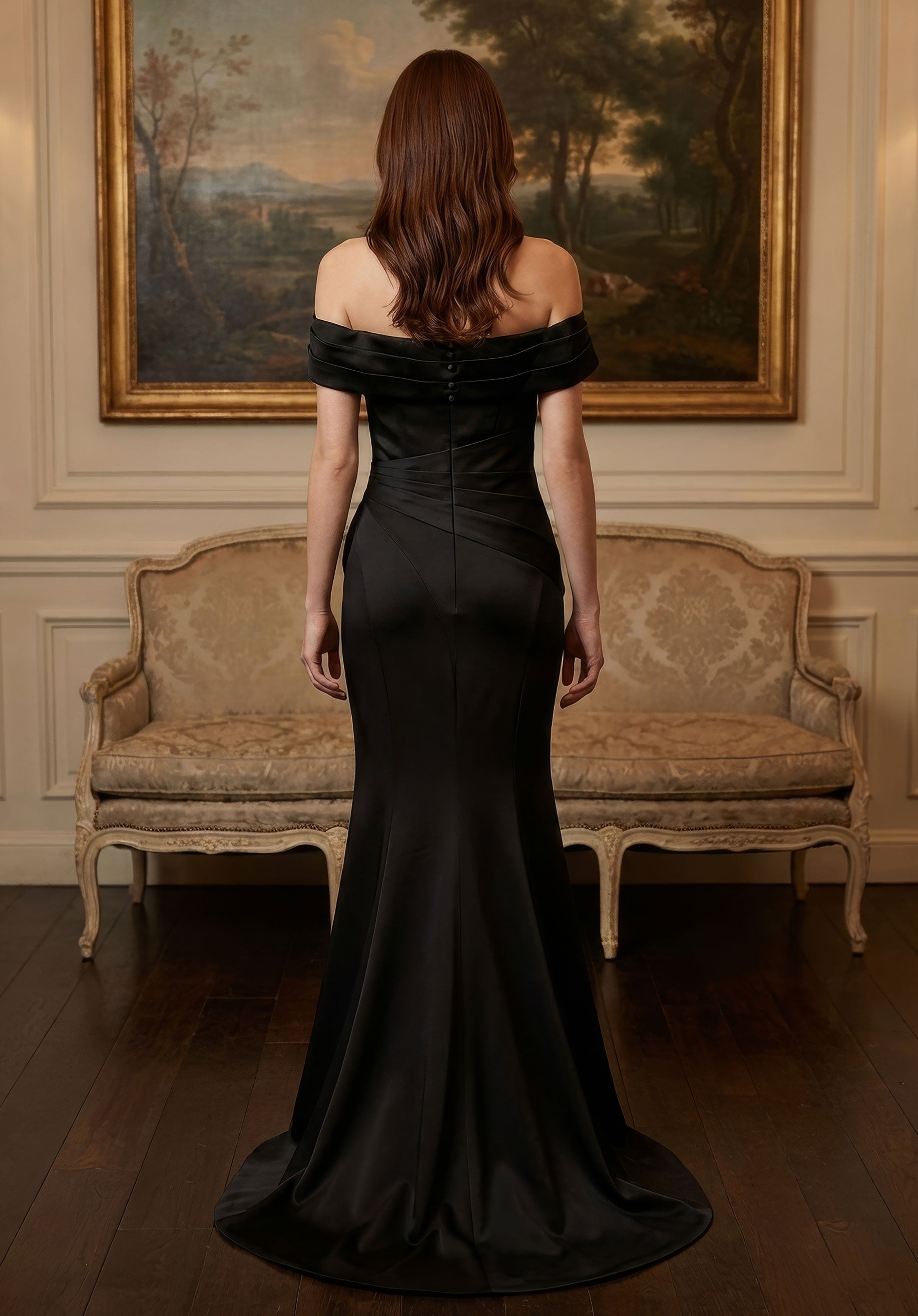 Off-the-Shoulder Floor-Length Satin Formal Mermaid MGNY 2070046