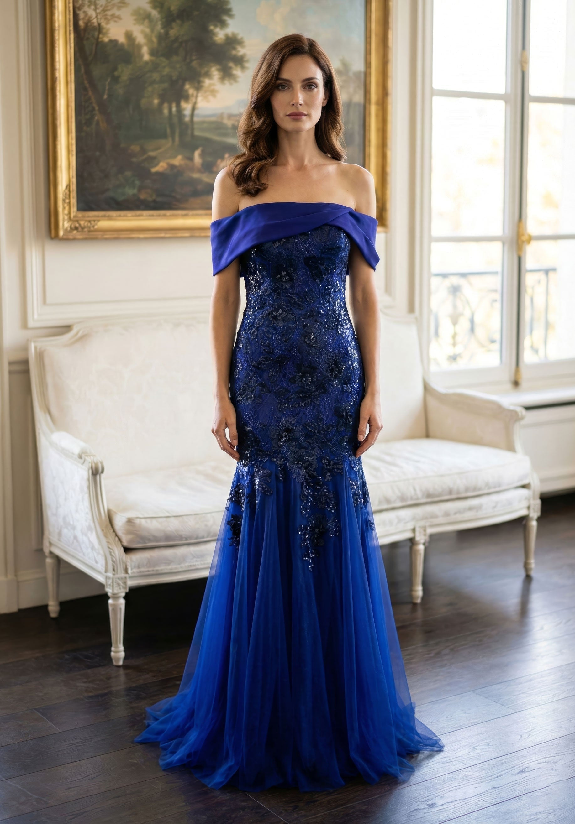 Off-the-Shoulder Floor-Length Tulle Formal Mermaid MGNY 2070054