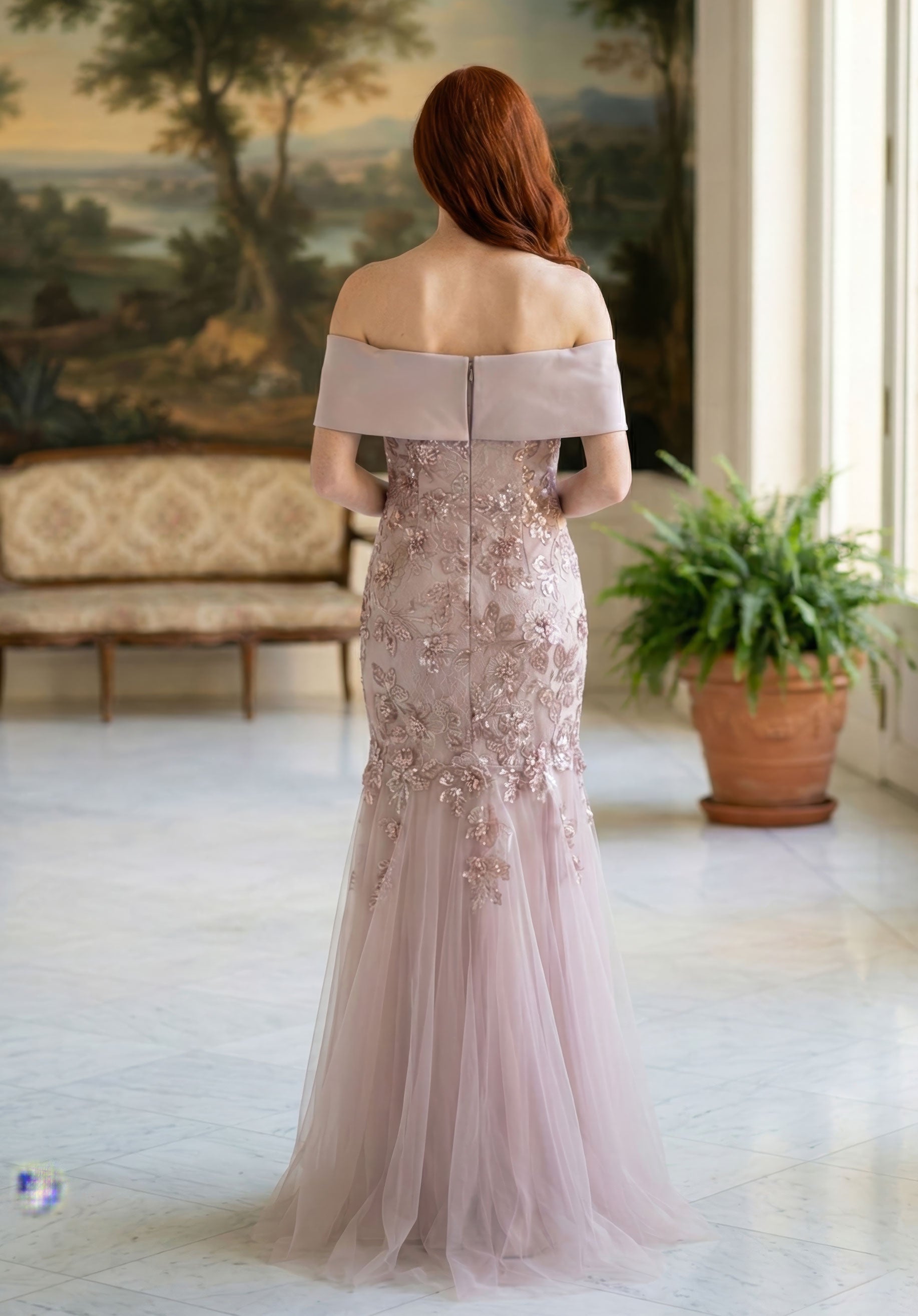 Off-the-Shoulder Floor-Length Tulle Formal Mermaid MGNY 2070054