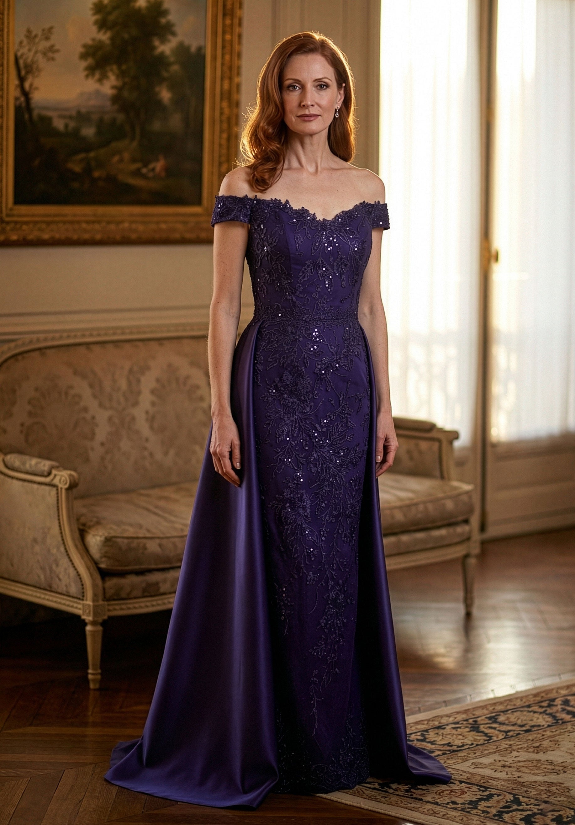 Off-the-Shoulder Floor-Length Satin Formal A-Line MGNY 2070056