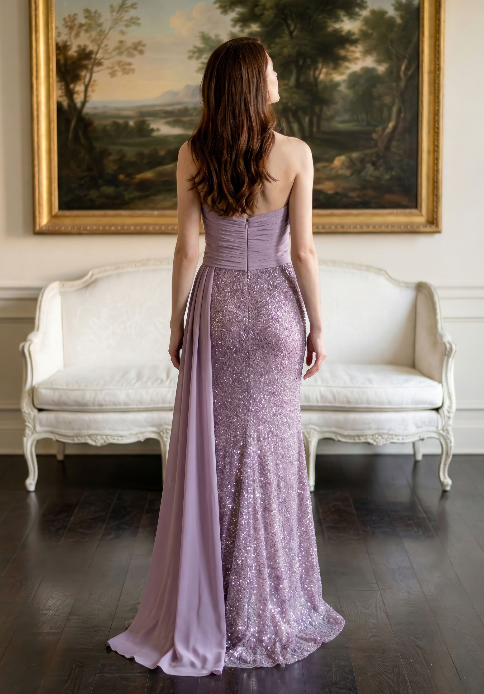 Strapless Curved Neck Floor-Length Sequin Formal Mermaid MGNY 2070057