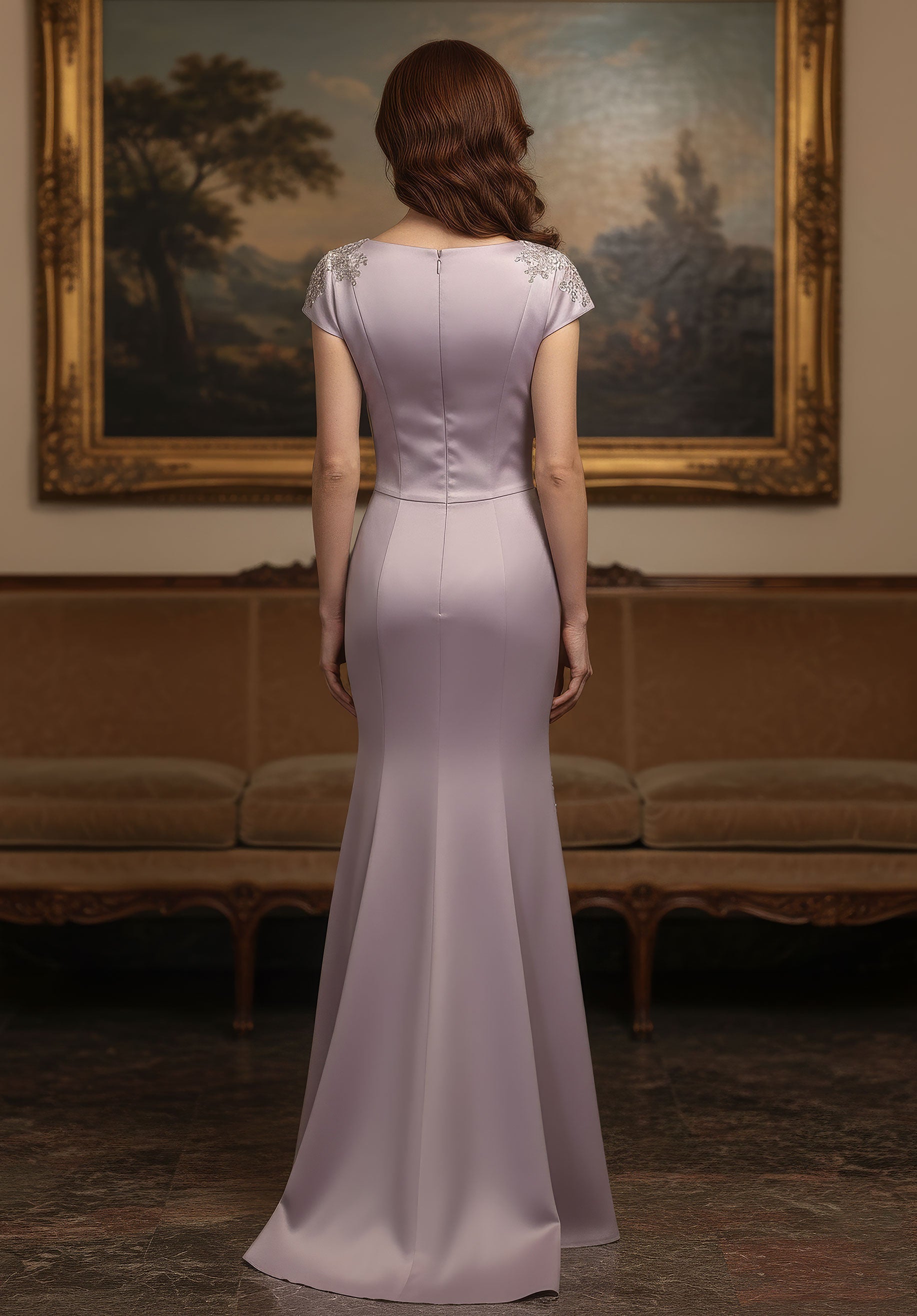 V-Neck Floor-Length Satin Formal Mermaid MGNY 2070061