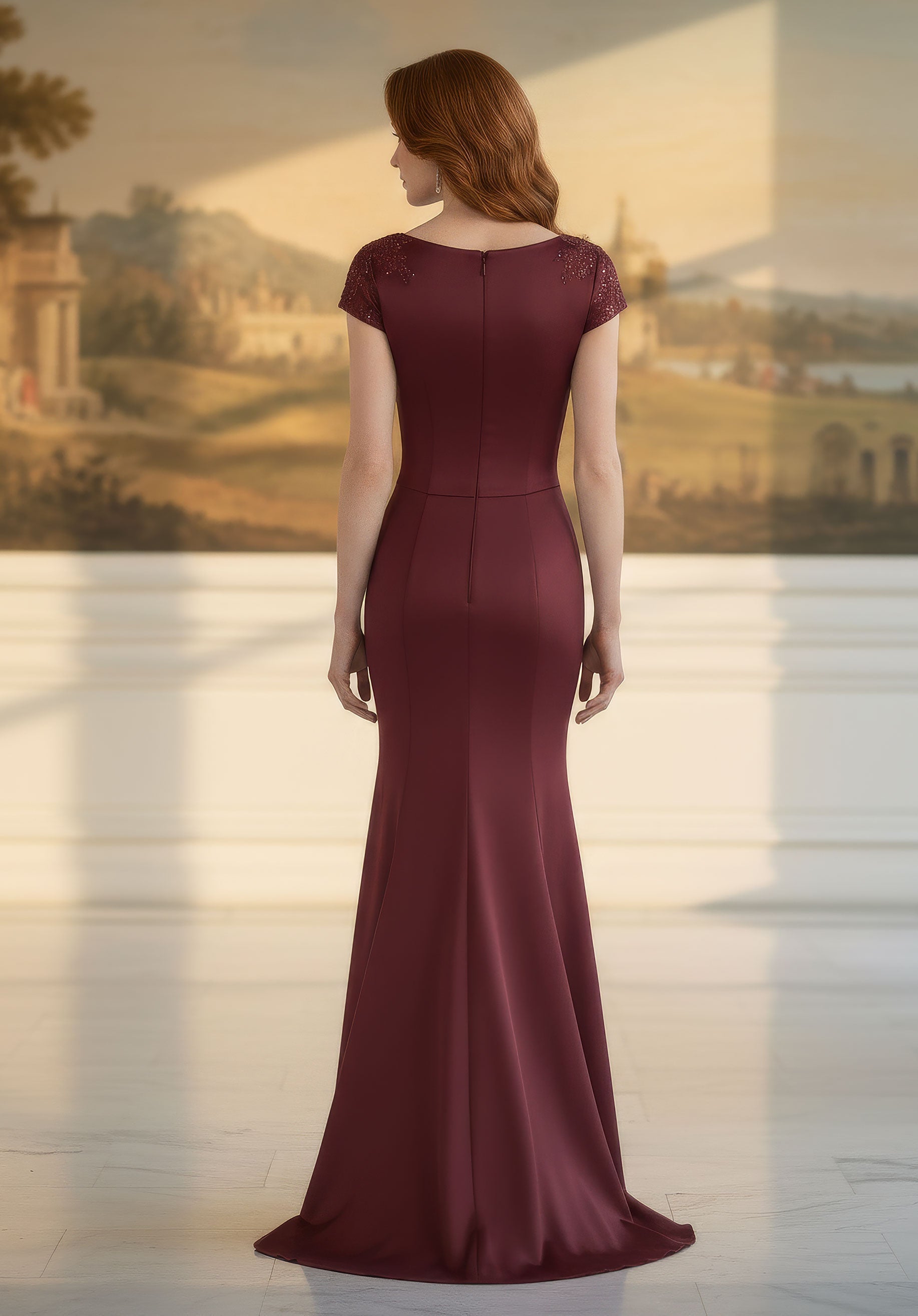 V-Neck Floor-Length Satin Formal Mermaid MGNY 2070061