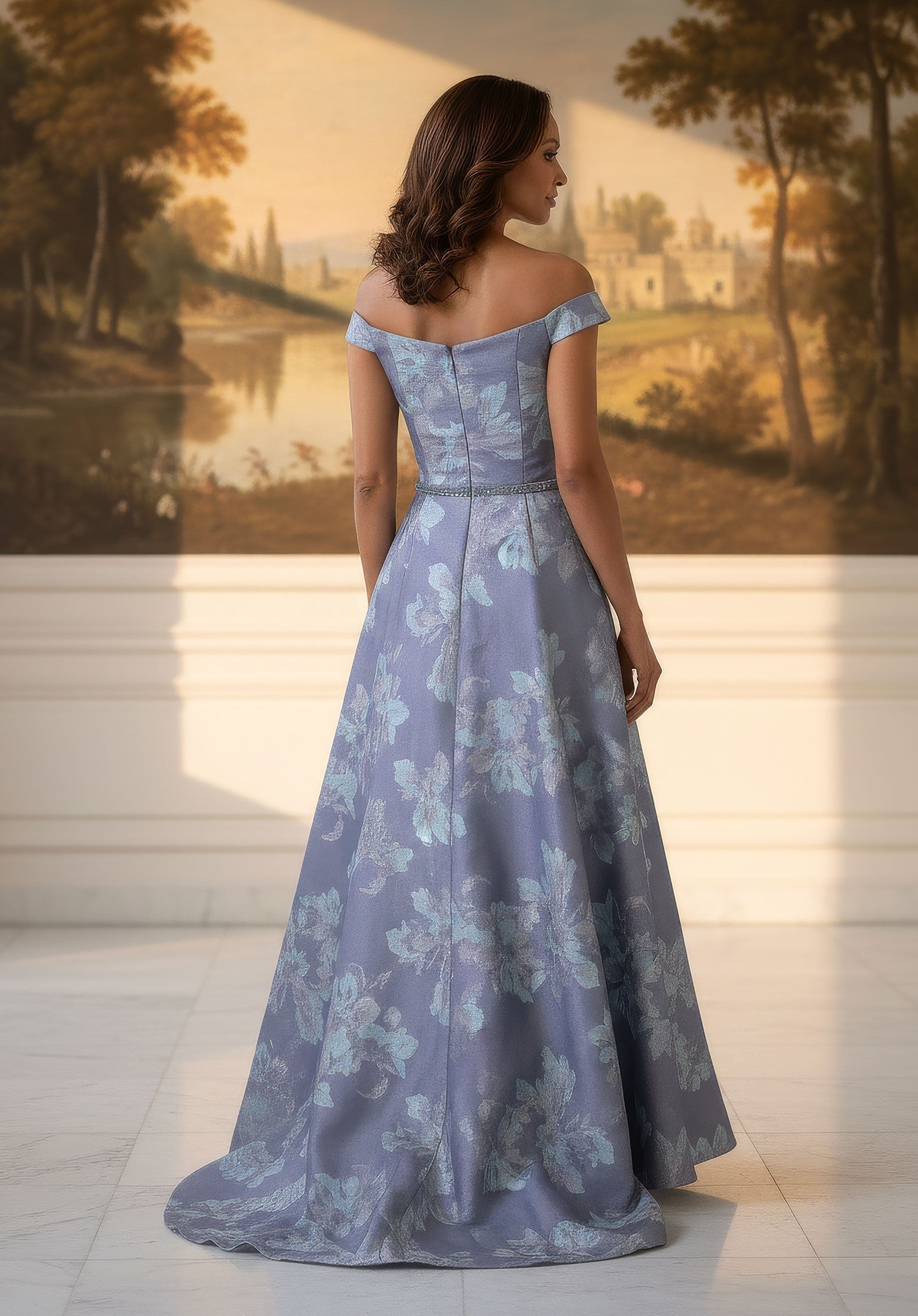 Off-the-Shoulder Floor-Length Satin Formal Ball Gown MGNY 2070064
