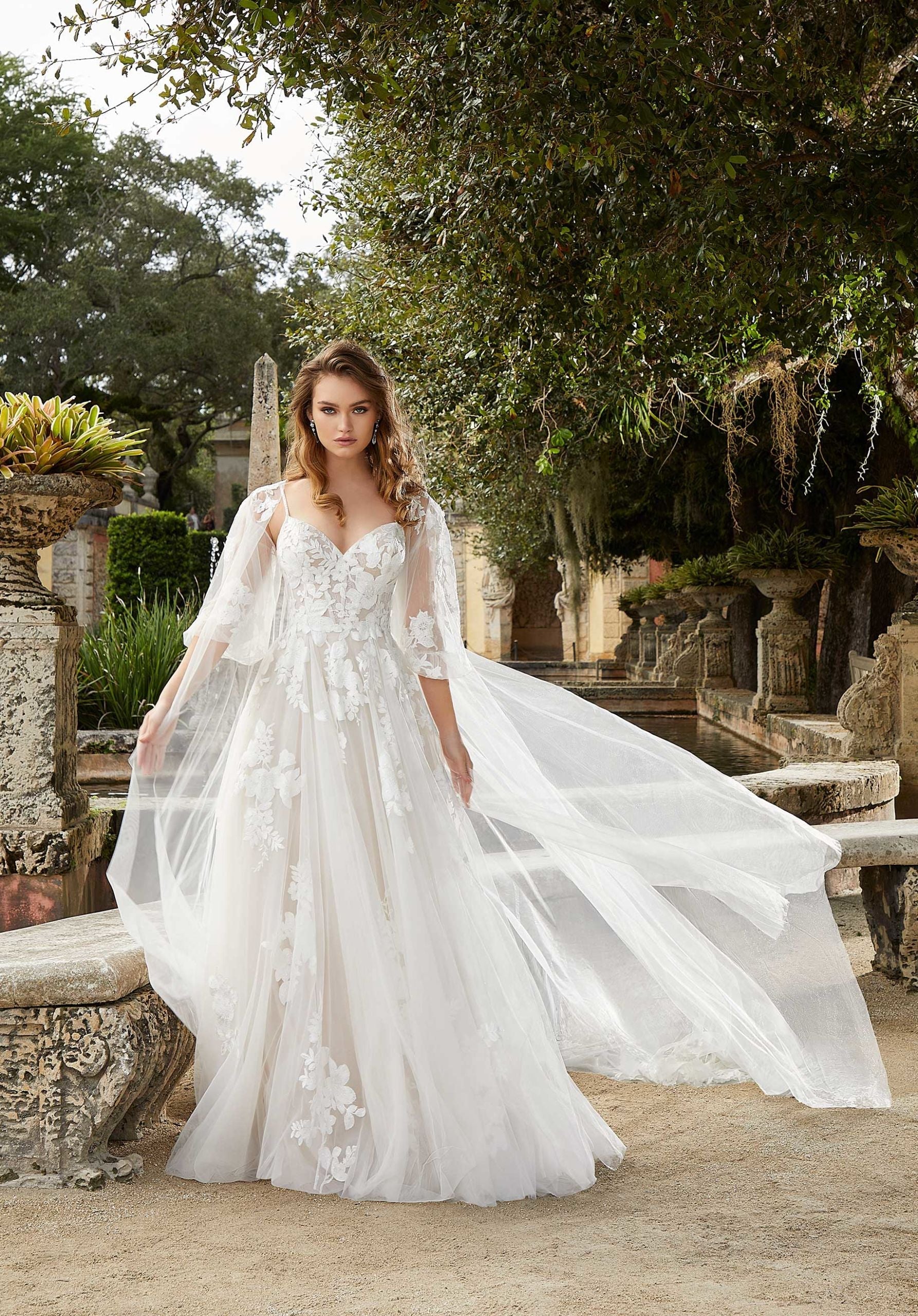 Wedding Dresses A Line Long Bridal Lace Beaded Wedding Dress MGNY Madeline Gardner New York 2464 Ivory/Champagne/Honey