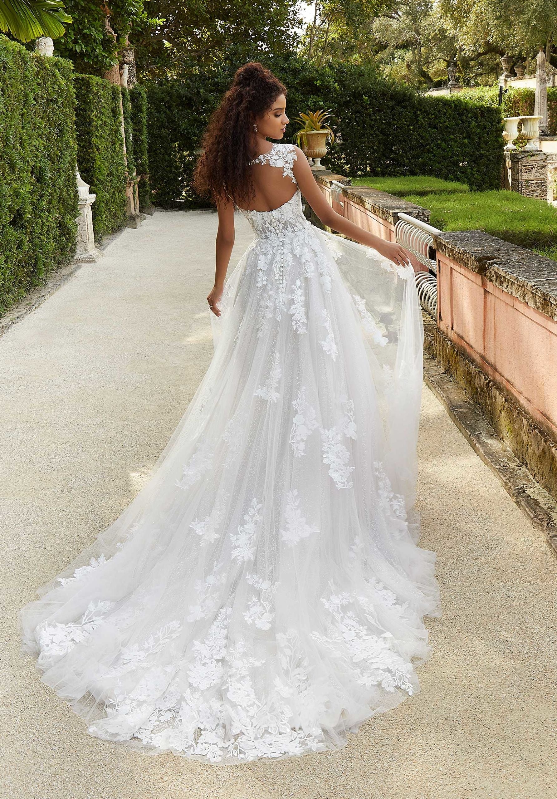 Wedding Dresses Long 3D Floral Bridal Lace Wedding Dress MGNY Madeline Gardner New York 2476 Ivory/Almond/Honey