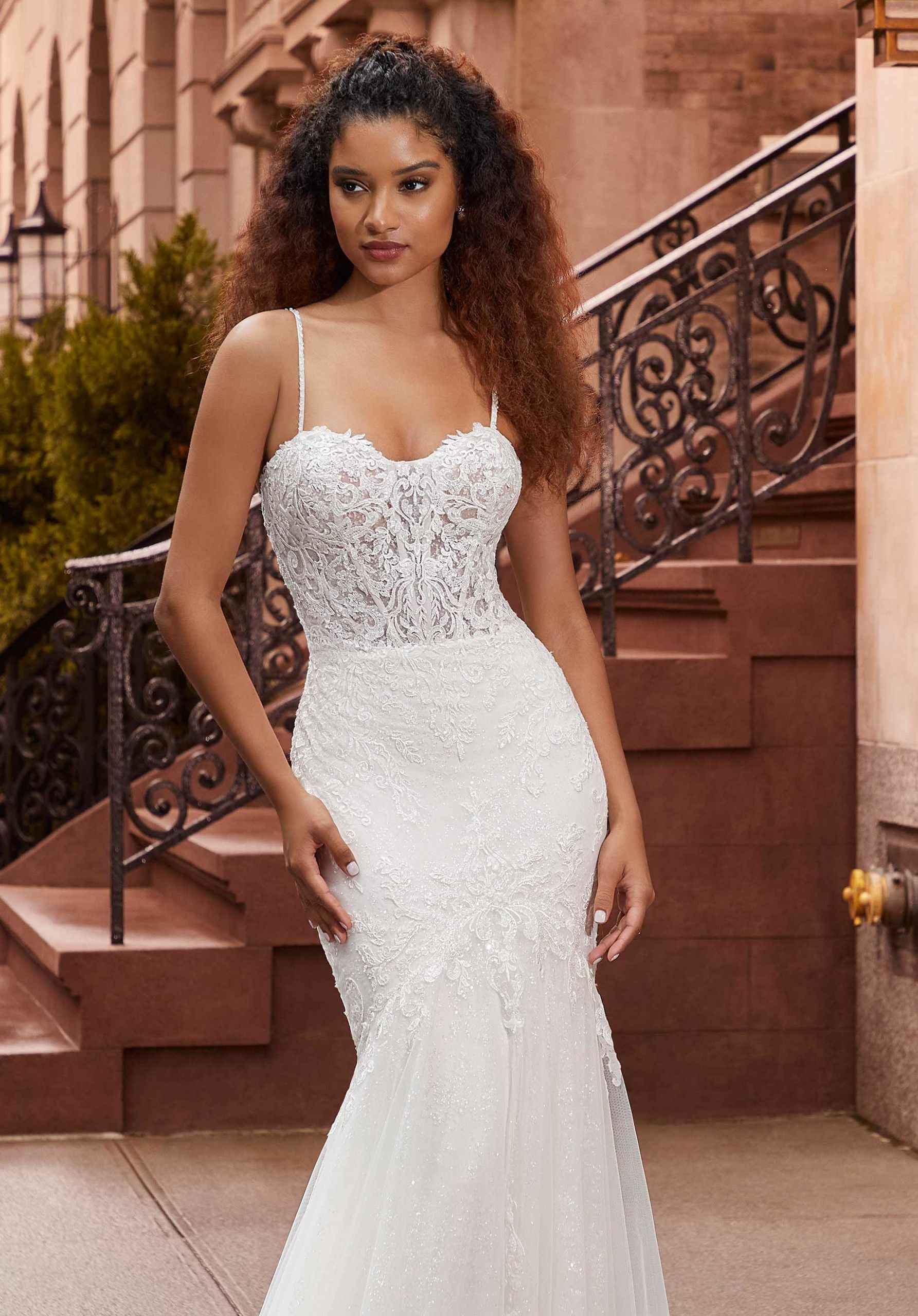Wedding Dresses Long Lace Mermaid Glitter Wedding Dress MGNY Madeline Gardner New York 2505 Ivory/Sand/Honey