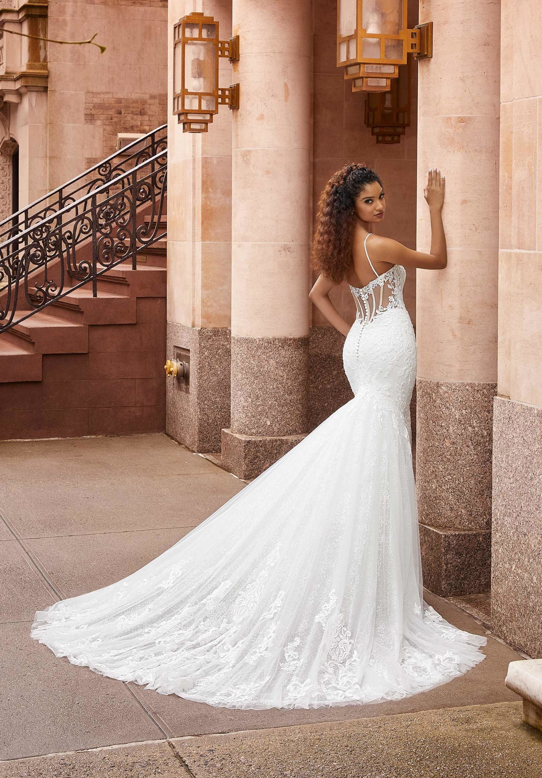 Wedding Dresses Long Lace Mermaid Glitter Wedding Dress MGNY Madeline Gardner New York 2505 Ivory/Sand/Honey