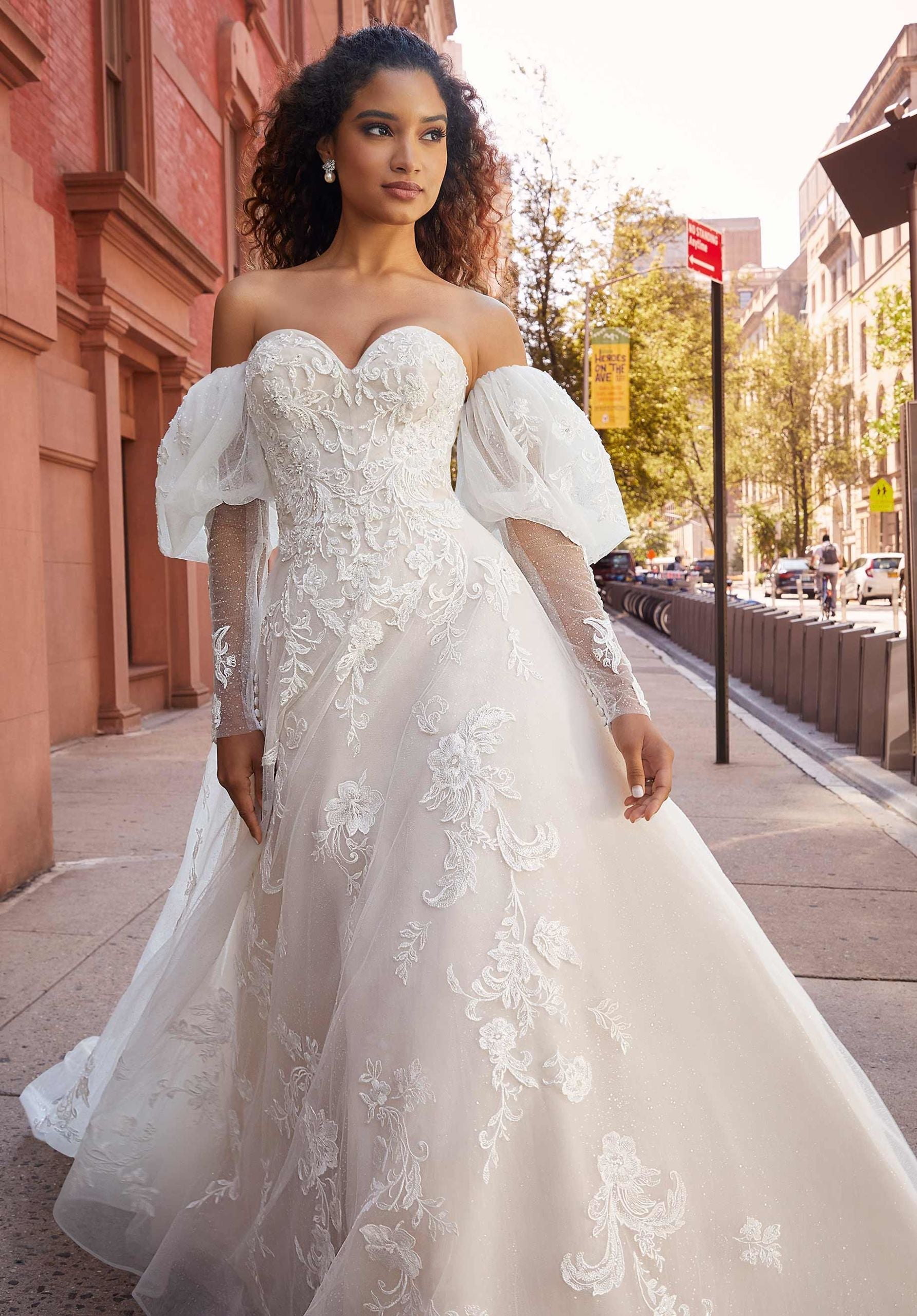 Wedding Dresses Long Lace Beaded Bridal Wedding Dress MGNY Madeline Gardner New York 2512 Ivory/Latte