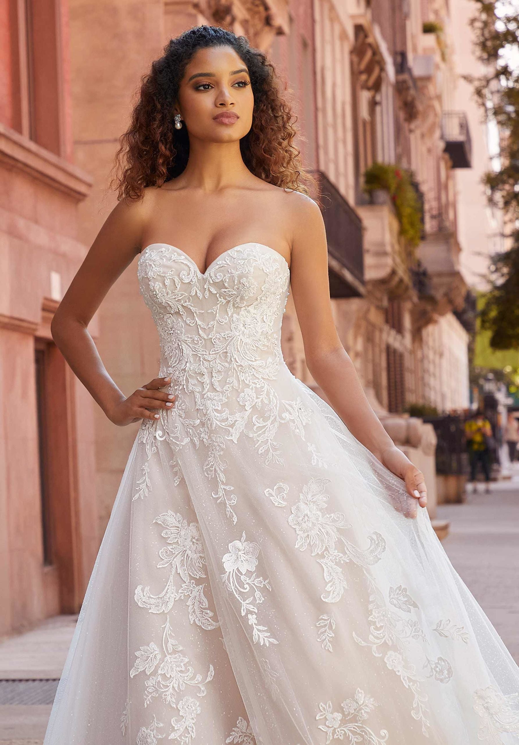 Wedding Dresses Long Lace Beaded Bridal Wedding Dress MGNY Madeline Gardner New York 2512 Ivory/Latte