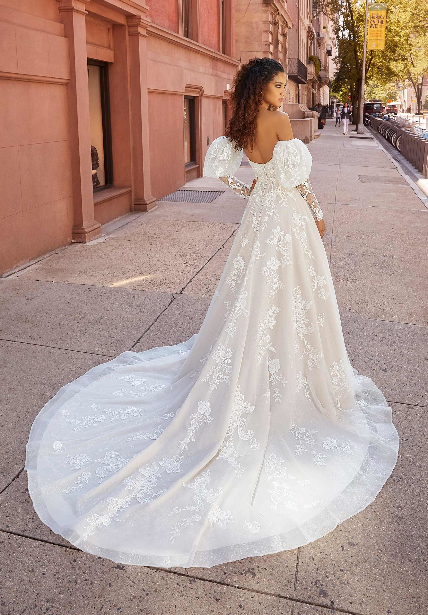 Wedding Dresses Long Lace Beaded Bridal Wedding Dress MGNY Madeline Gardner New York 2512 Ivory/Latte