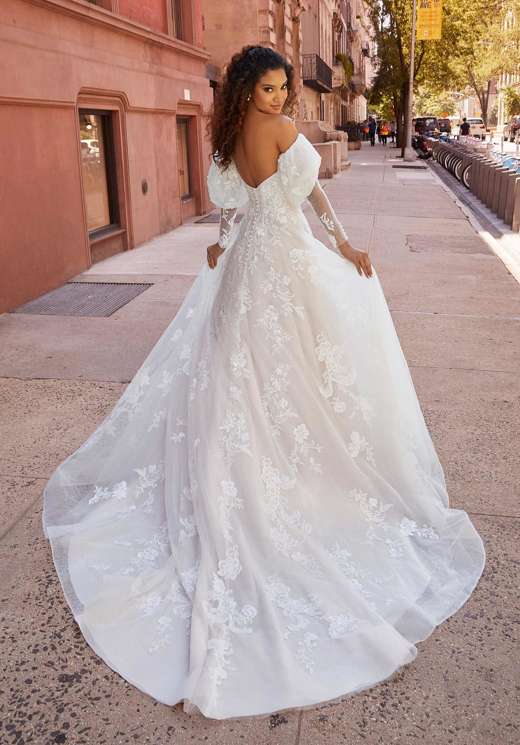 Wedding Dresses Long Lace Beaded Bridal Wedding Dress MGNY Madeline Gardner New York 2512 Ivory/Latte
