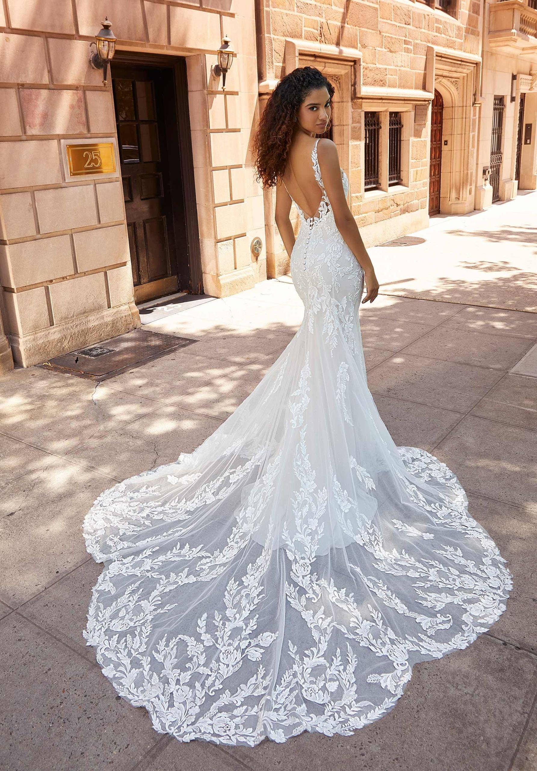 Wedding Dresses Long Lace Wedding Bridal Fitted Dress MGNY Madeline Gardner New York 2521 Ivory/Champagne/Honey