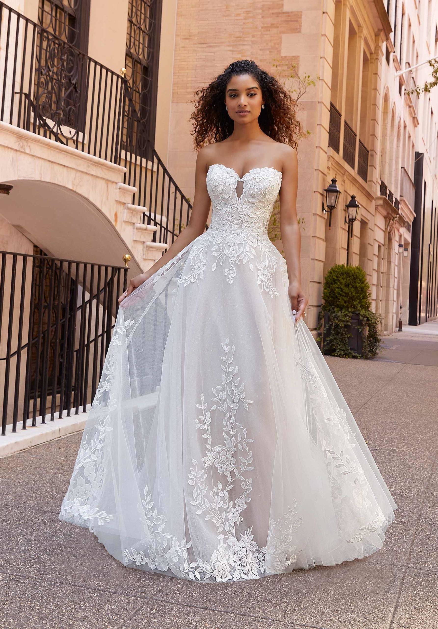 Wedding Dresses Lace A Line Long Wedding Bridal Dress MGNY Madeline Gardner New York 2523 Ivory/Champagne/Honey