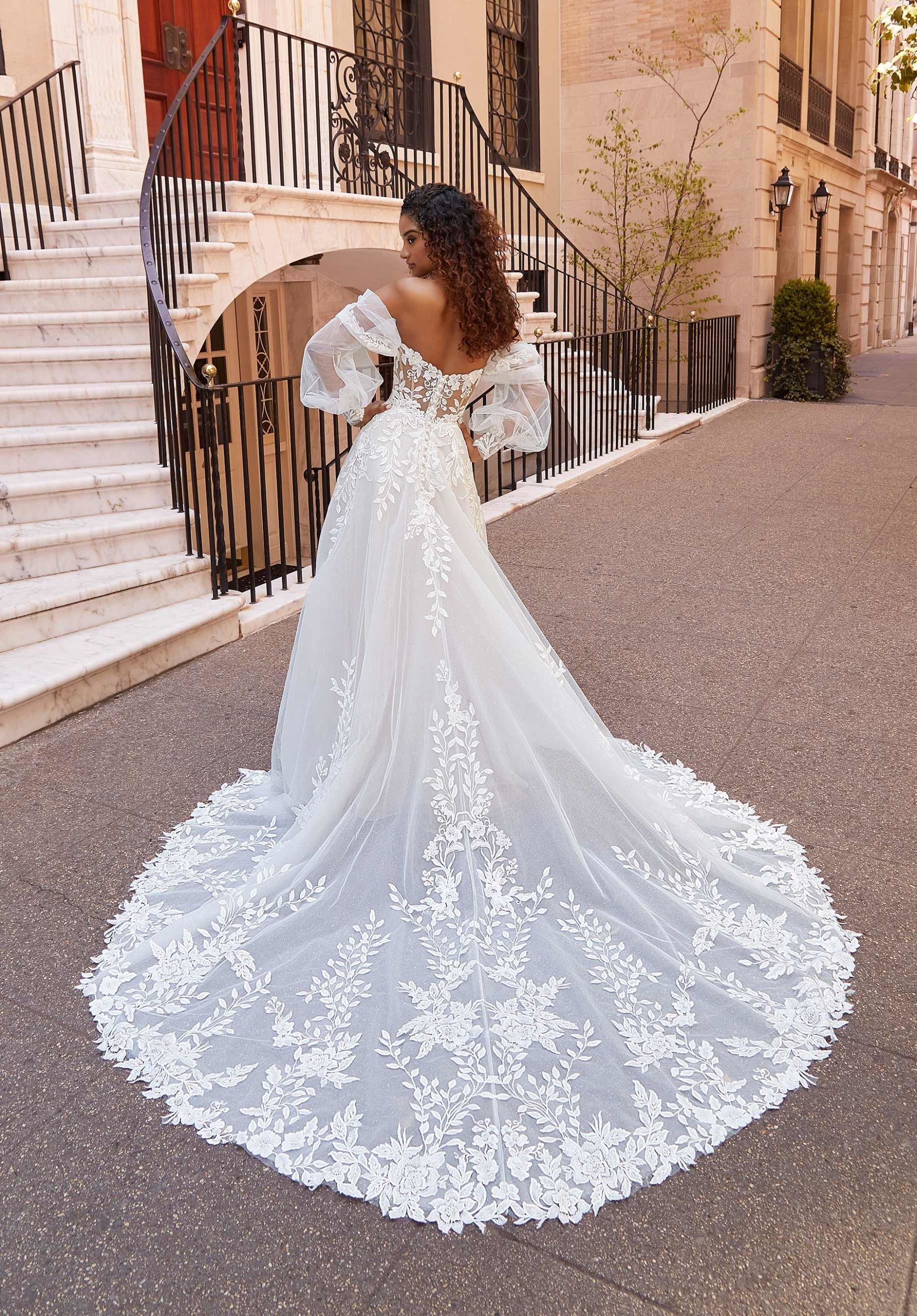 Wedding Dresses Lace A Line Long Wedding Bridal Dress MGNY Madeline Gardner New York 2523 Ivory/Champagne/Honey