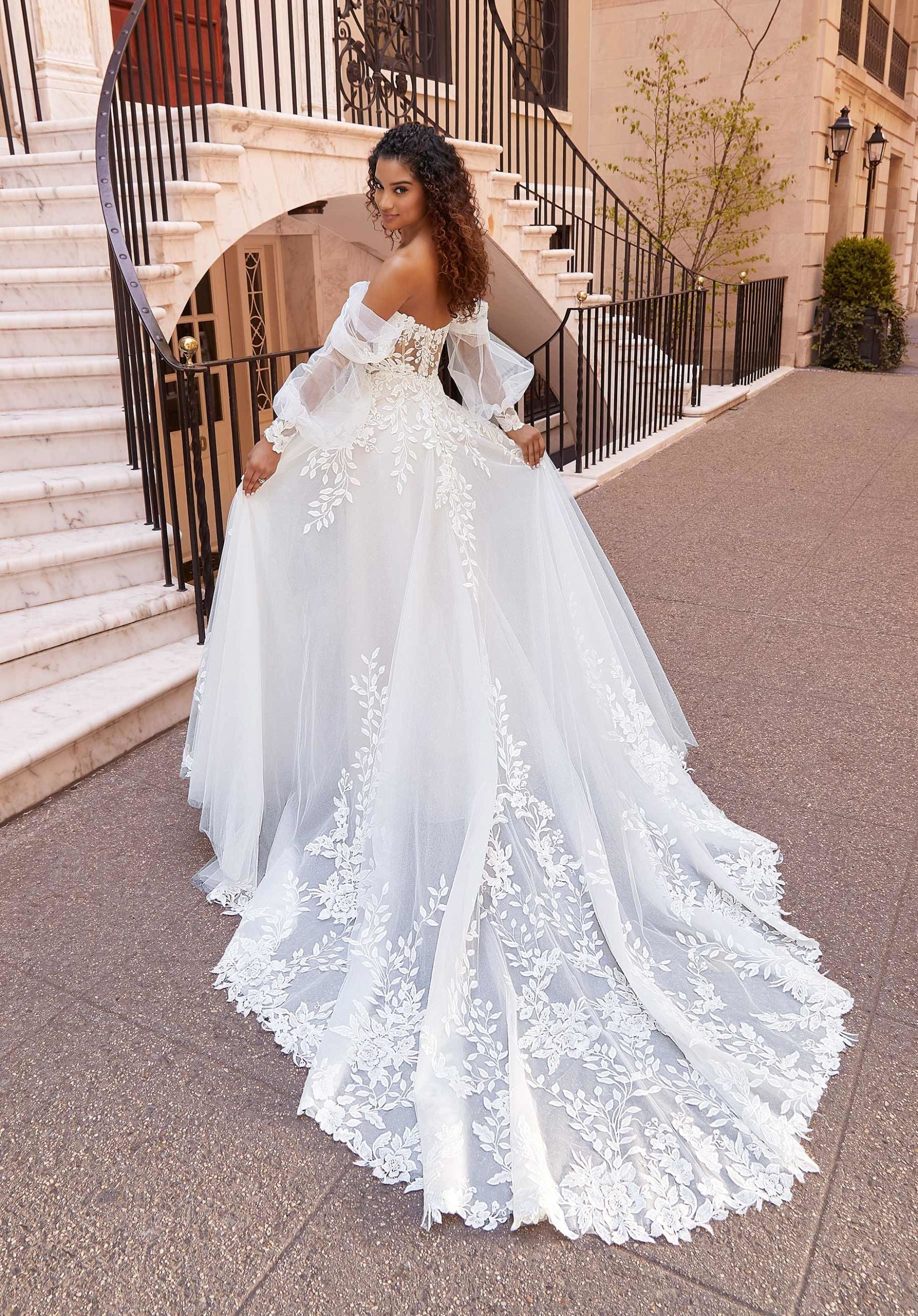 Wedding Dresses Lace A Line Long Wedding Bridal Dress MGNY Madeline Gardner New York 2523 Ivory/Champagne/Honey