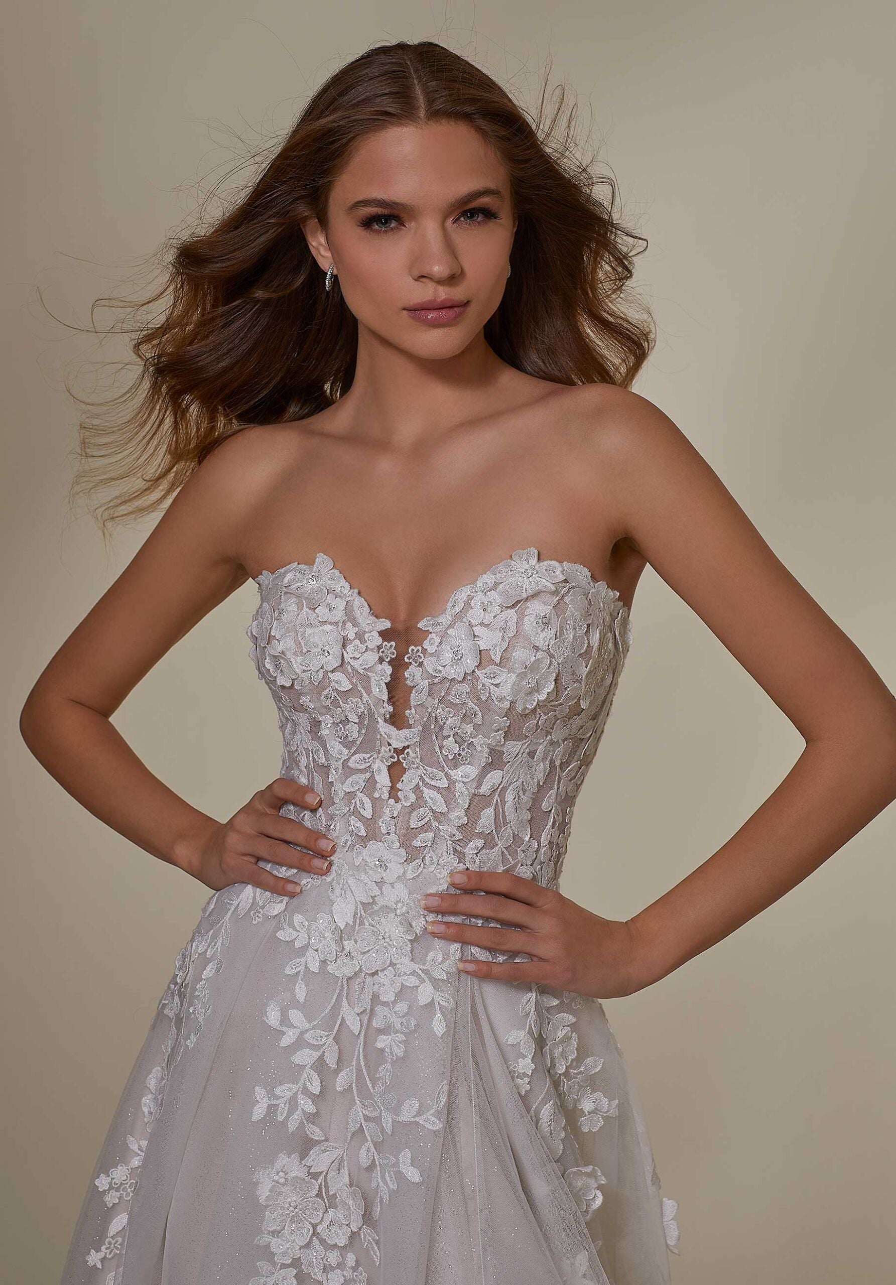Wedding Dresses Long Glitter A Line Wedding Bridal Dress MGNY Madeline Gardner New York 2550 Ivory/Champagne/Honey