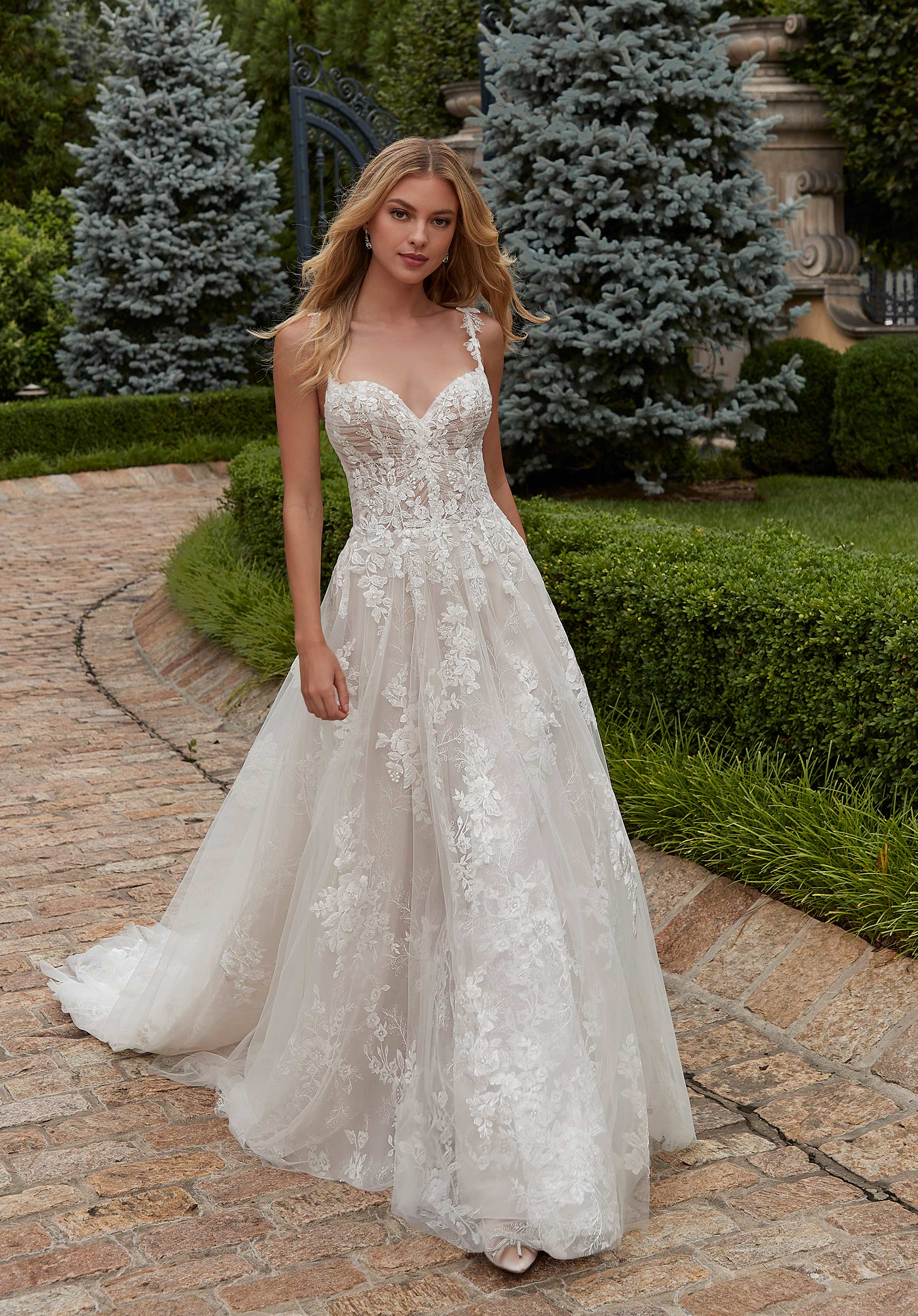 Wedding Dresses Long Wedding Bridal Floral Dress MGNY Madeline Gardner New York 2616 Ivory/Champagne/Honey