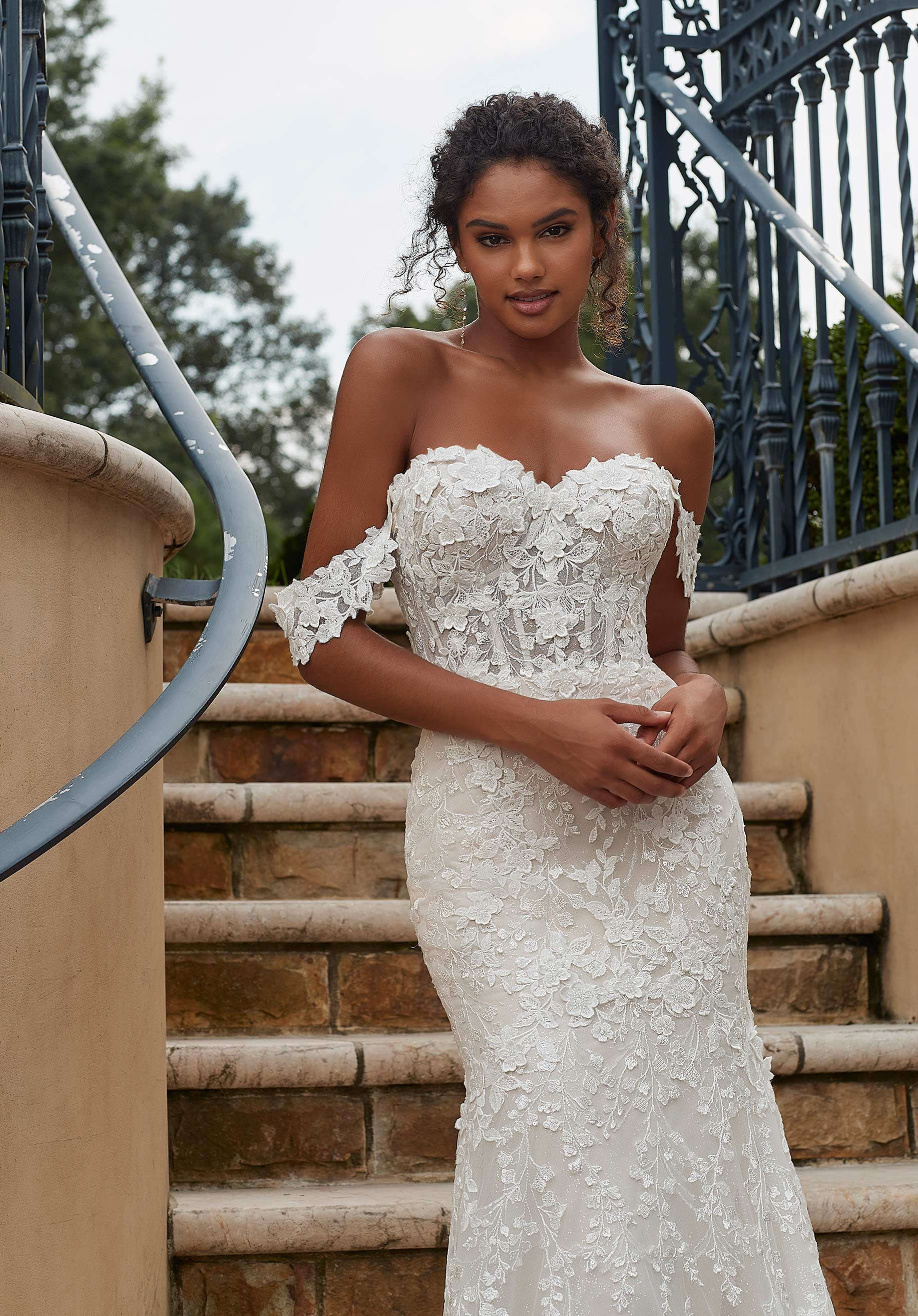 Wedding Dresses Long Wedding Bridal Floral Mermaid Corset Dress MGNY Madeline Gardner New York 2619 Ivory/Champagne/Honey