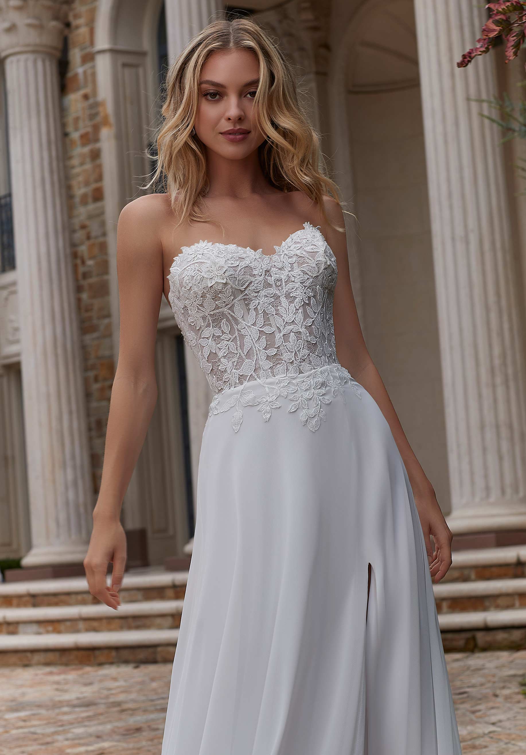 Wedding Dresses Long Lace Bridal Wedding Beaded Dress MGNY Madeline Gardner New York 2620 Ivory/Honey