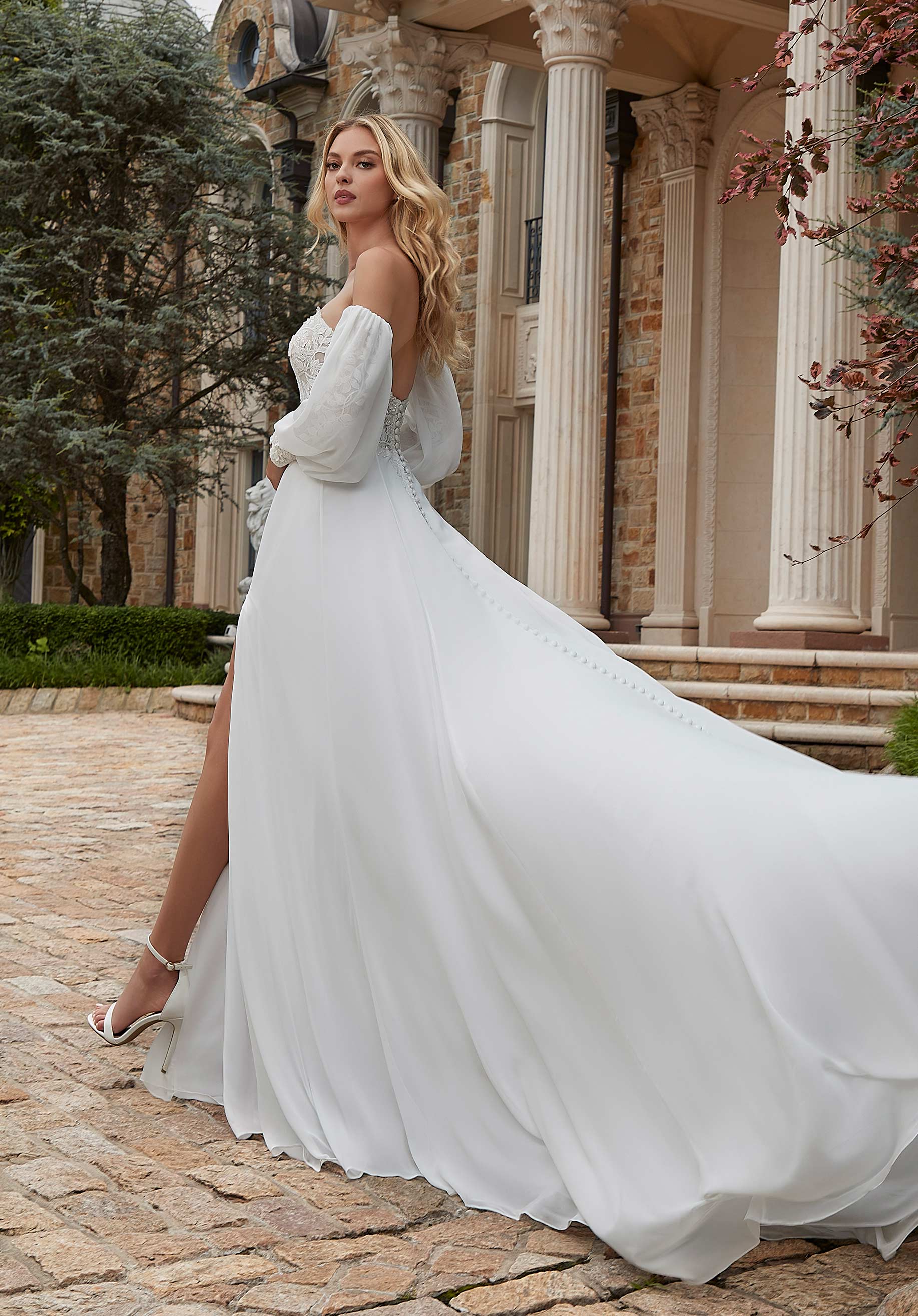 Wedding Dresses Long Lace Bridal Wedding Beaded Dress MGNY Madeline Gardner New York 2620 Ivory/Honey