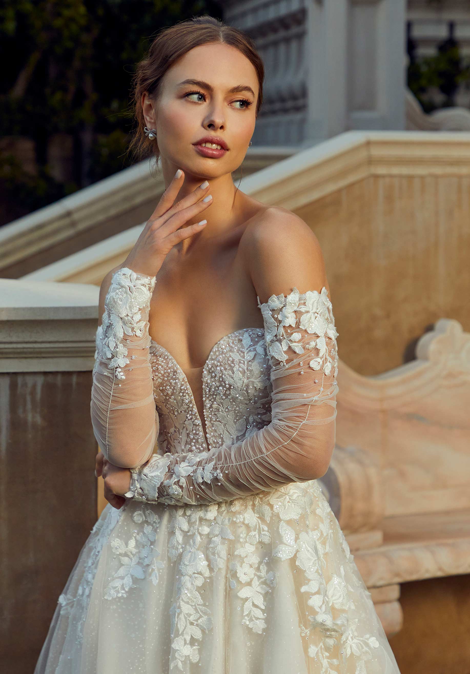 Wedding Dresses Long Wedding Lace A Line Bridal Gown MGNY Madeline Gardner New York 2653 Ivory/Prosecco/Honey