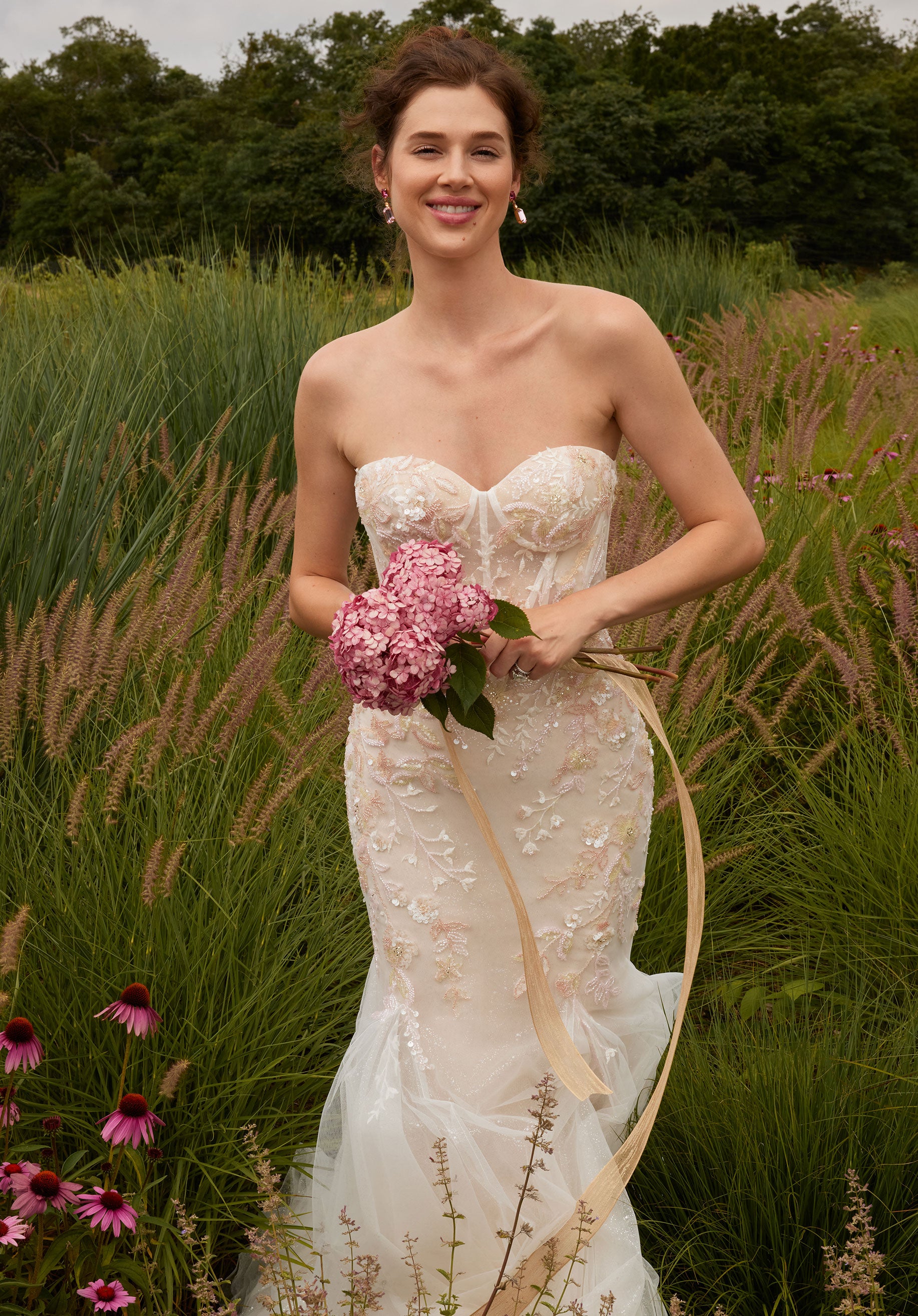 Wedding Dresses Long Mermaid Beaded Corset Wedding Dress Pink Multi
