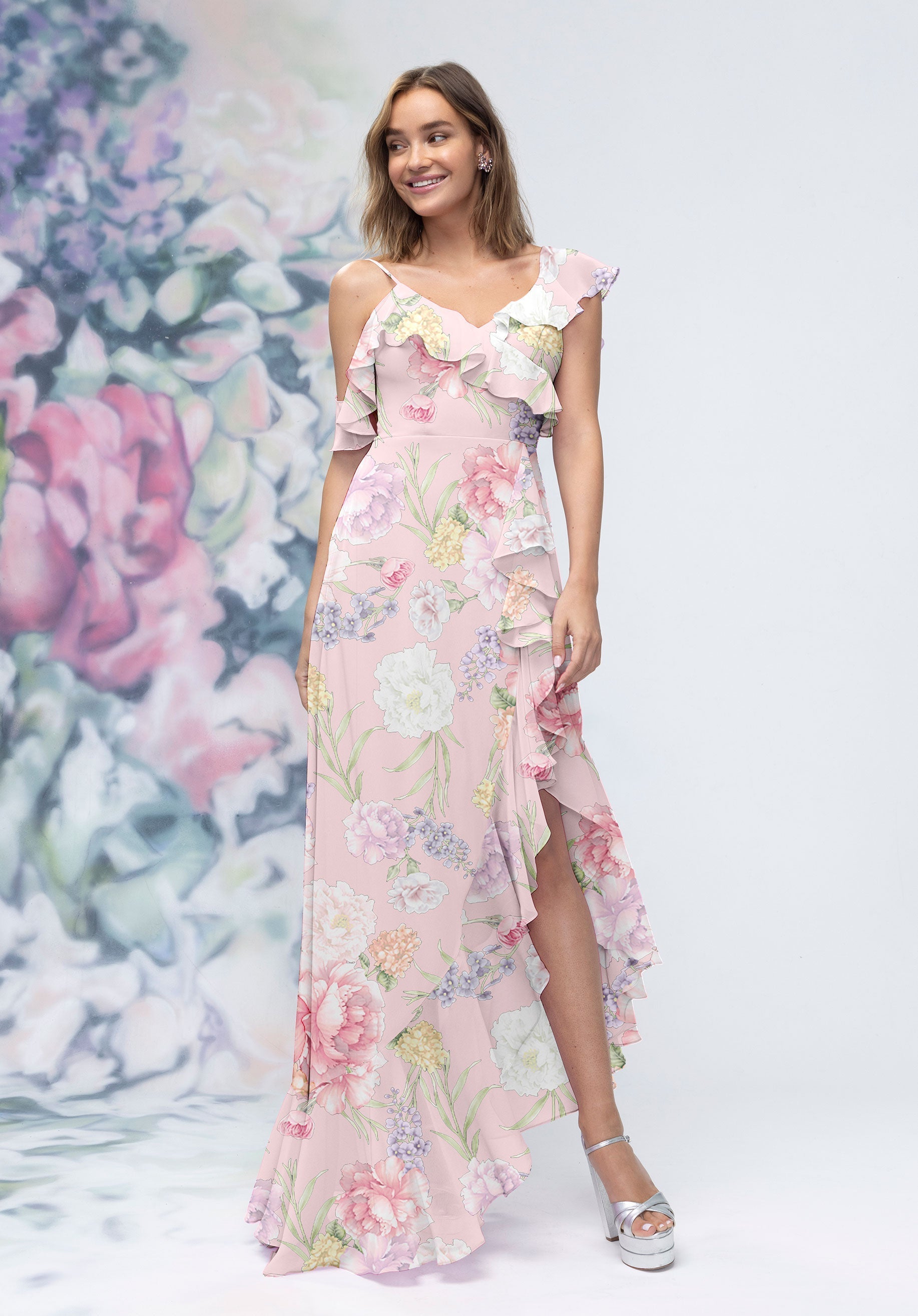 Prom Dresses Ruffle High Low Long Formal Prom Dress Rose/Violet/Pink