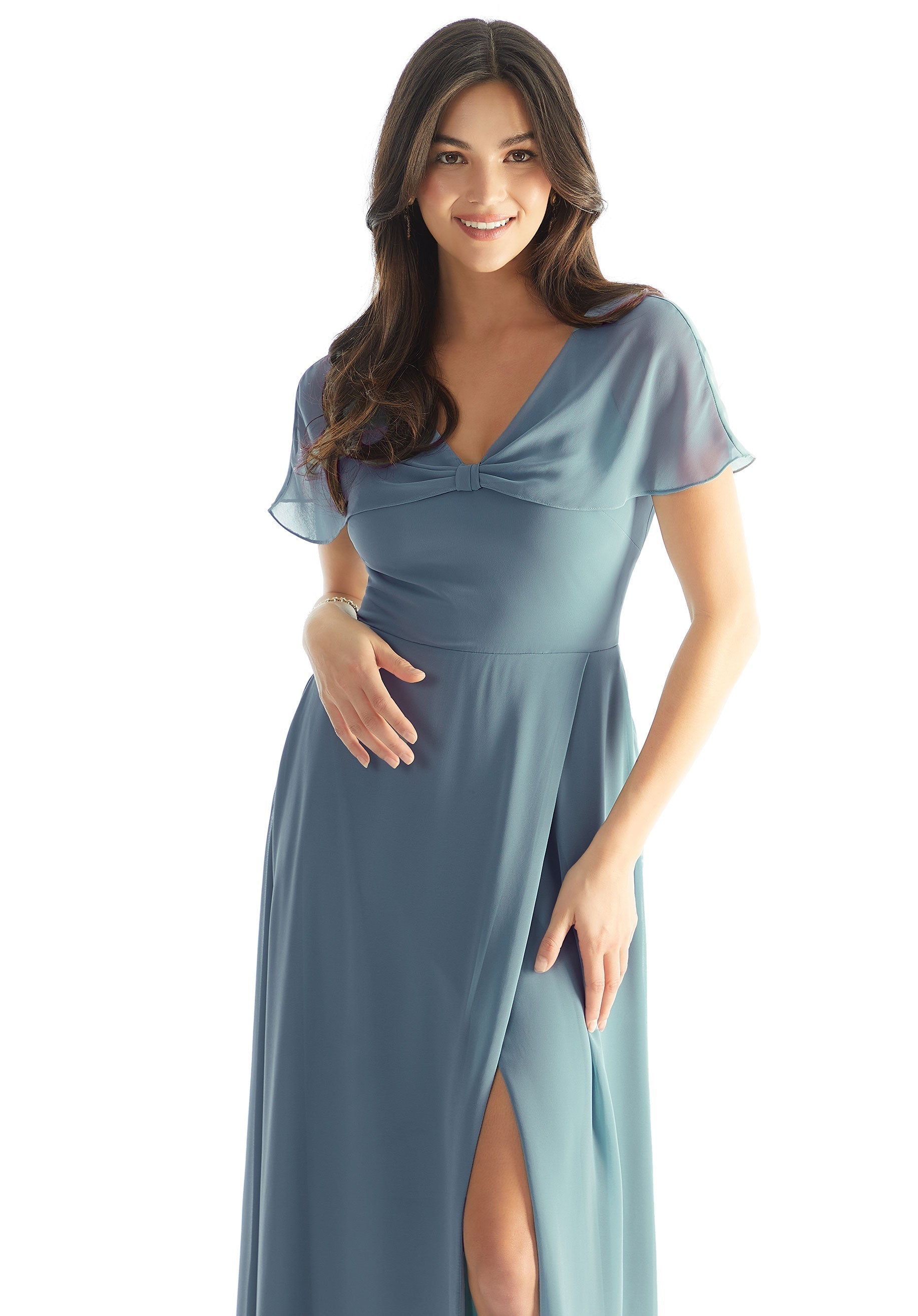 Formal Dresses Long A Line Formal Evening Slit Dress MGNY Madeline Gardner New York 31232 Slate