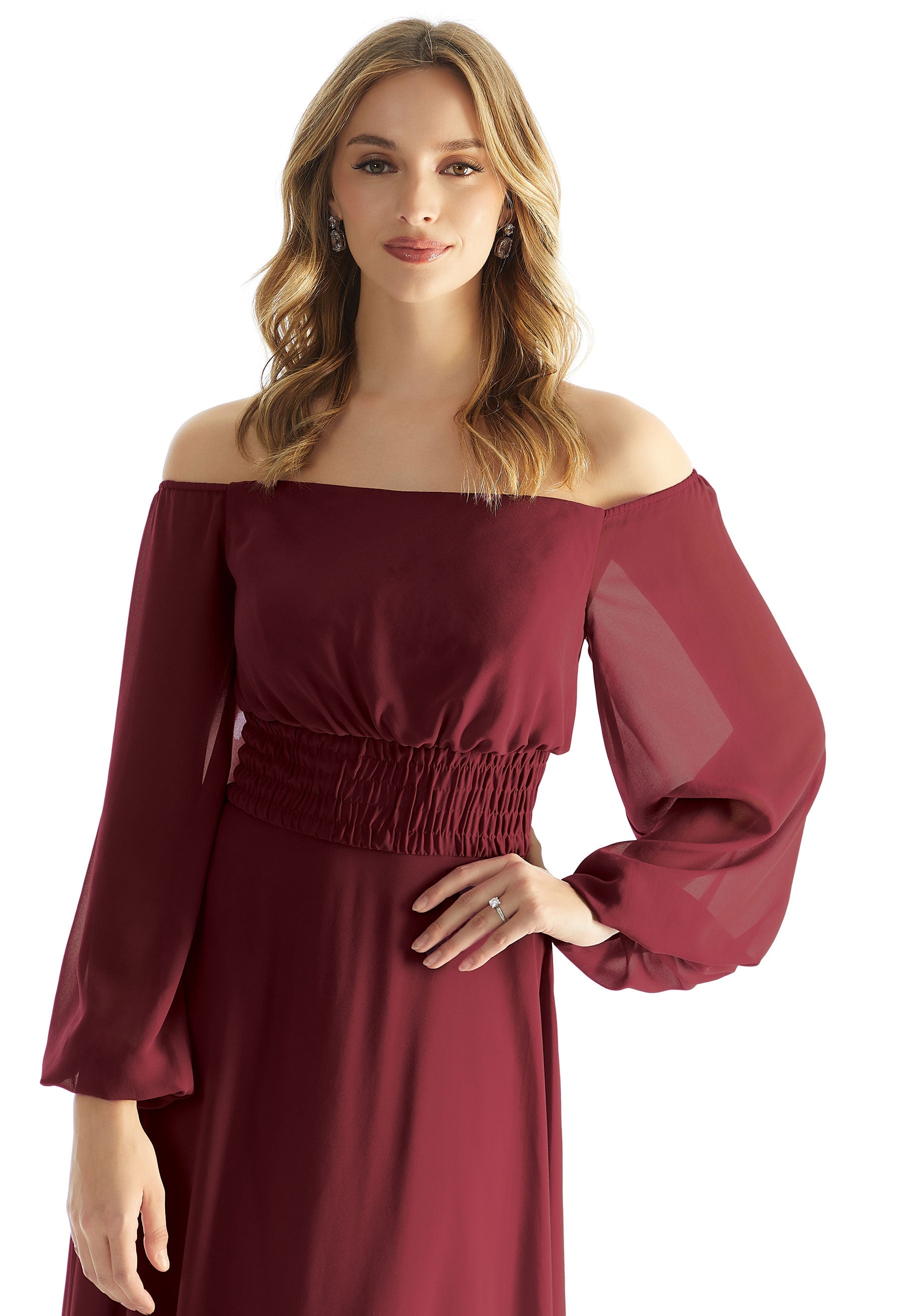 Formal Dresses Evening A Line Long Sleeve Formal Dress MGNY Madeline Gardner New York 31238 Bordeaux
