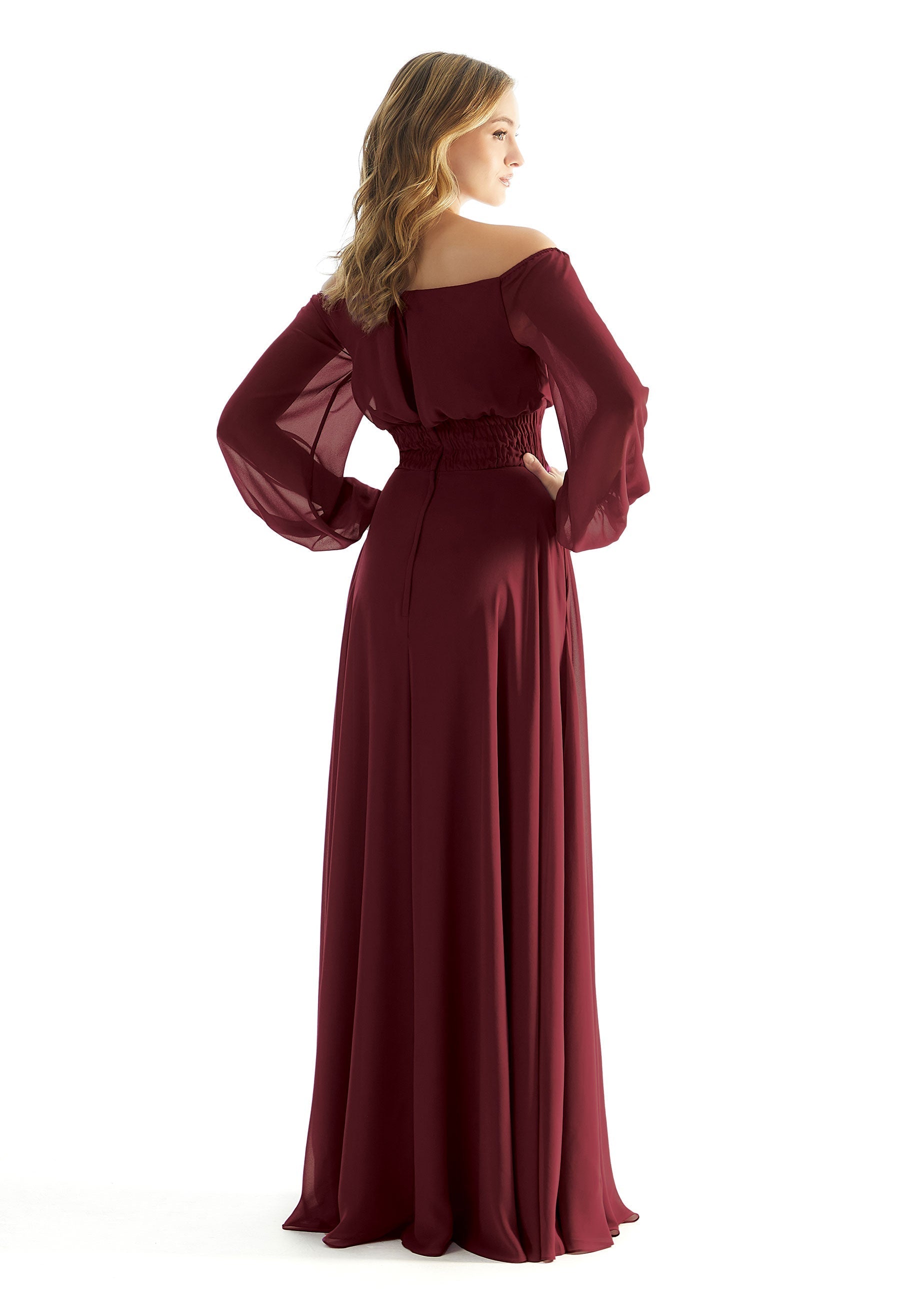 Formal Dresses Evening A Line Long Sleeve Formal Dress MGNY Madeline Gardner New York 31238 Bordeaux