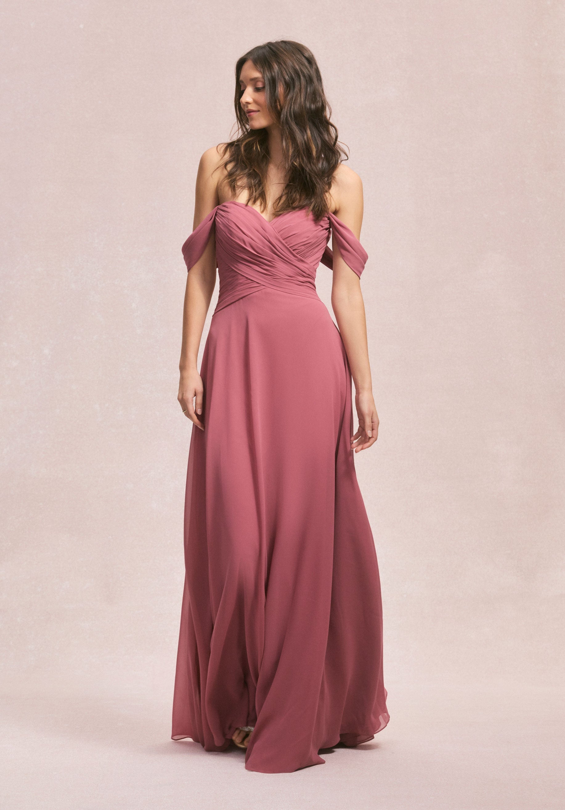 Formal Dresses Pleated Long Evening Dress MGNY Madeline Gardner New York 31248 Rosewood