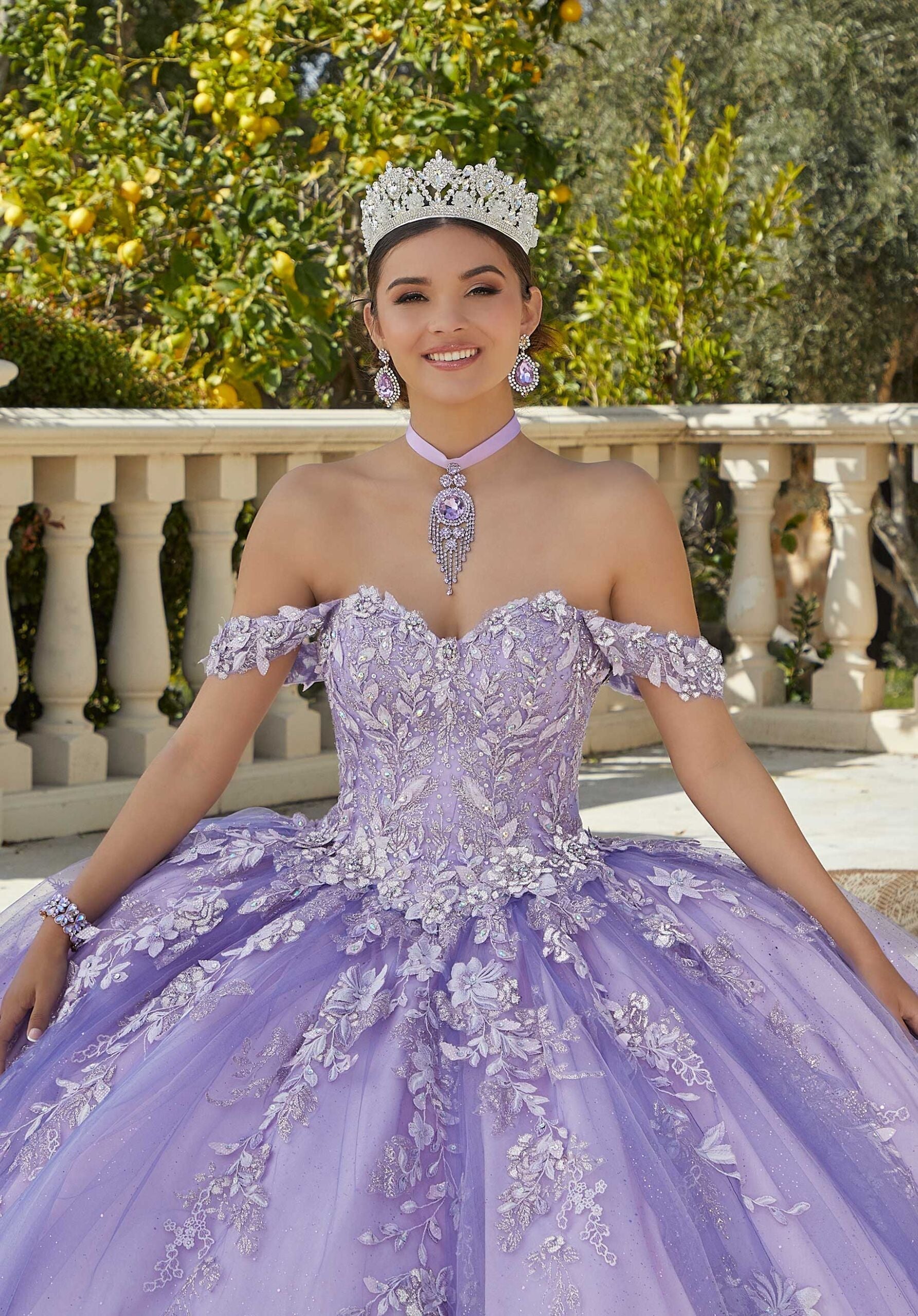 Off-the-Shoulder Floor-Length Tulle Quinceañera Ball Gown MGNY Madeline Gardner New York 34091