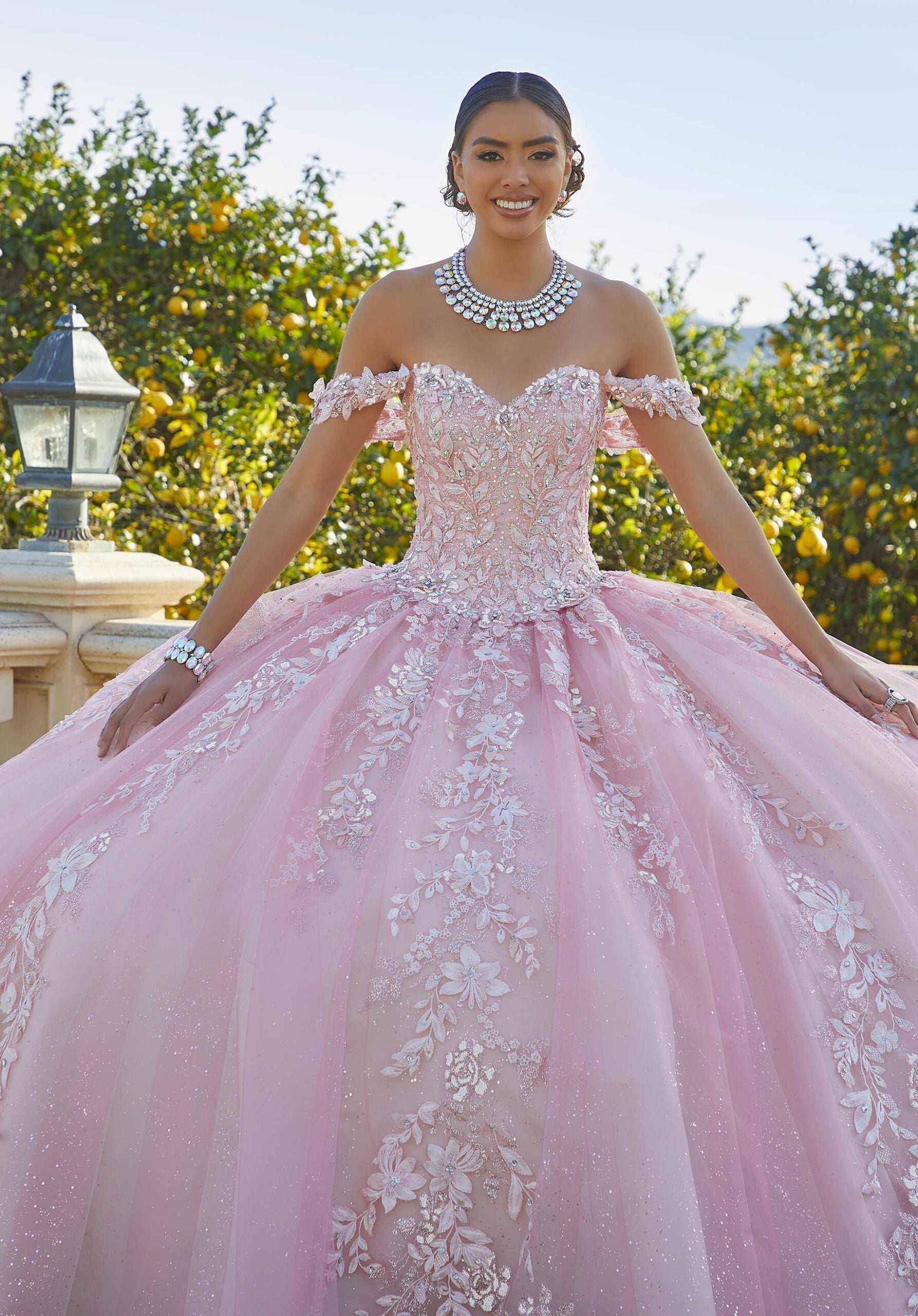 Off-the-Shoulder Floor-Length Tulle Quinceañera Ball Gown MGNY Madeline Gardner New York 34091
