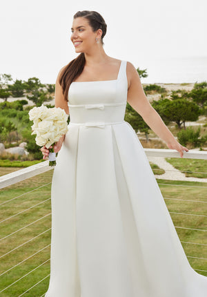 MGNY Madeline Gardner New York 3454 Simple Long Pleated A Line Wedding Dress