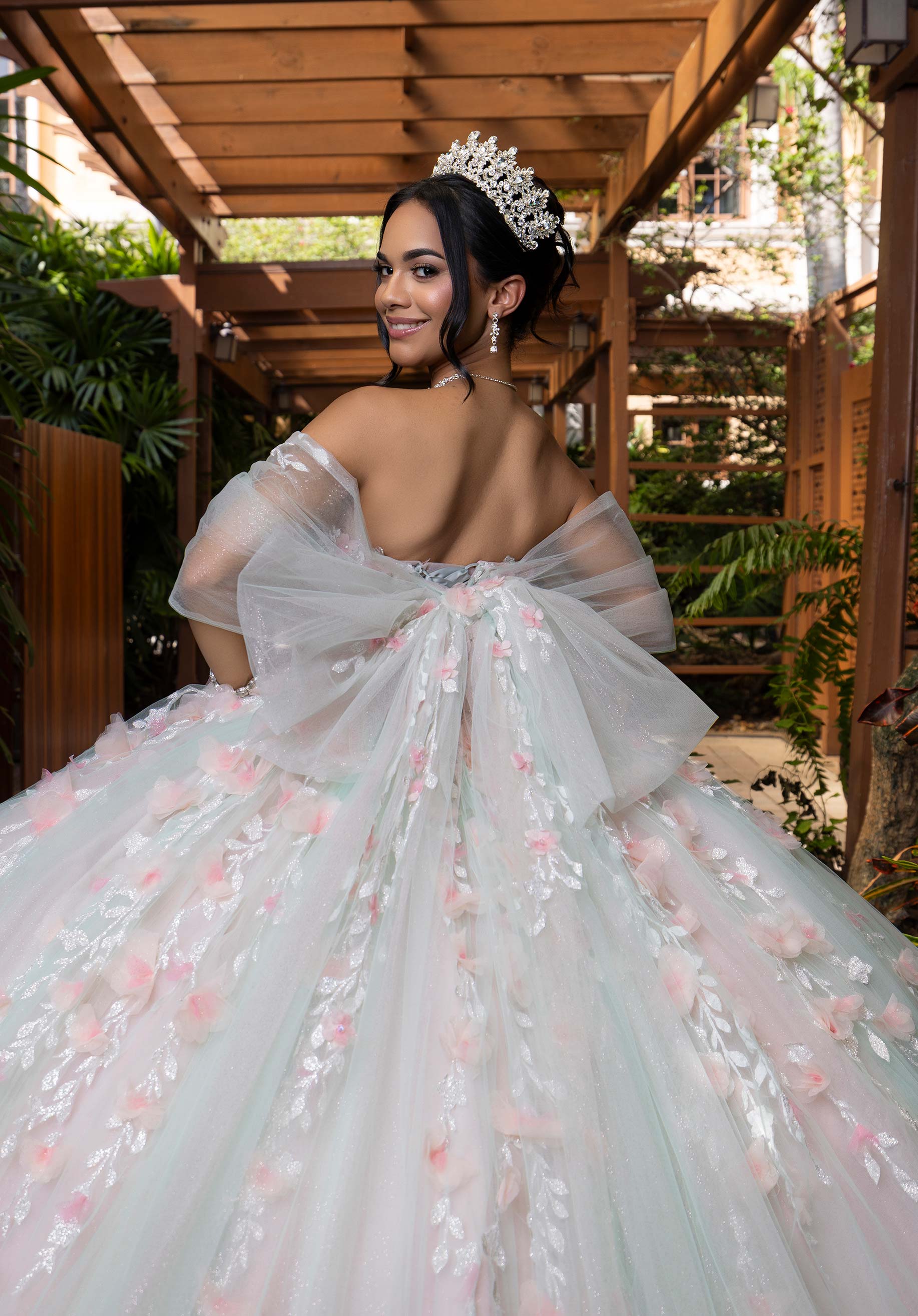 Off-the-Shoulder Floor-Length Tulle Quinceañera Ball Gown MGNY Madeline Gardner New York 4080001