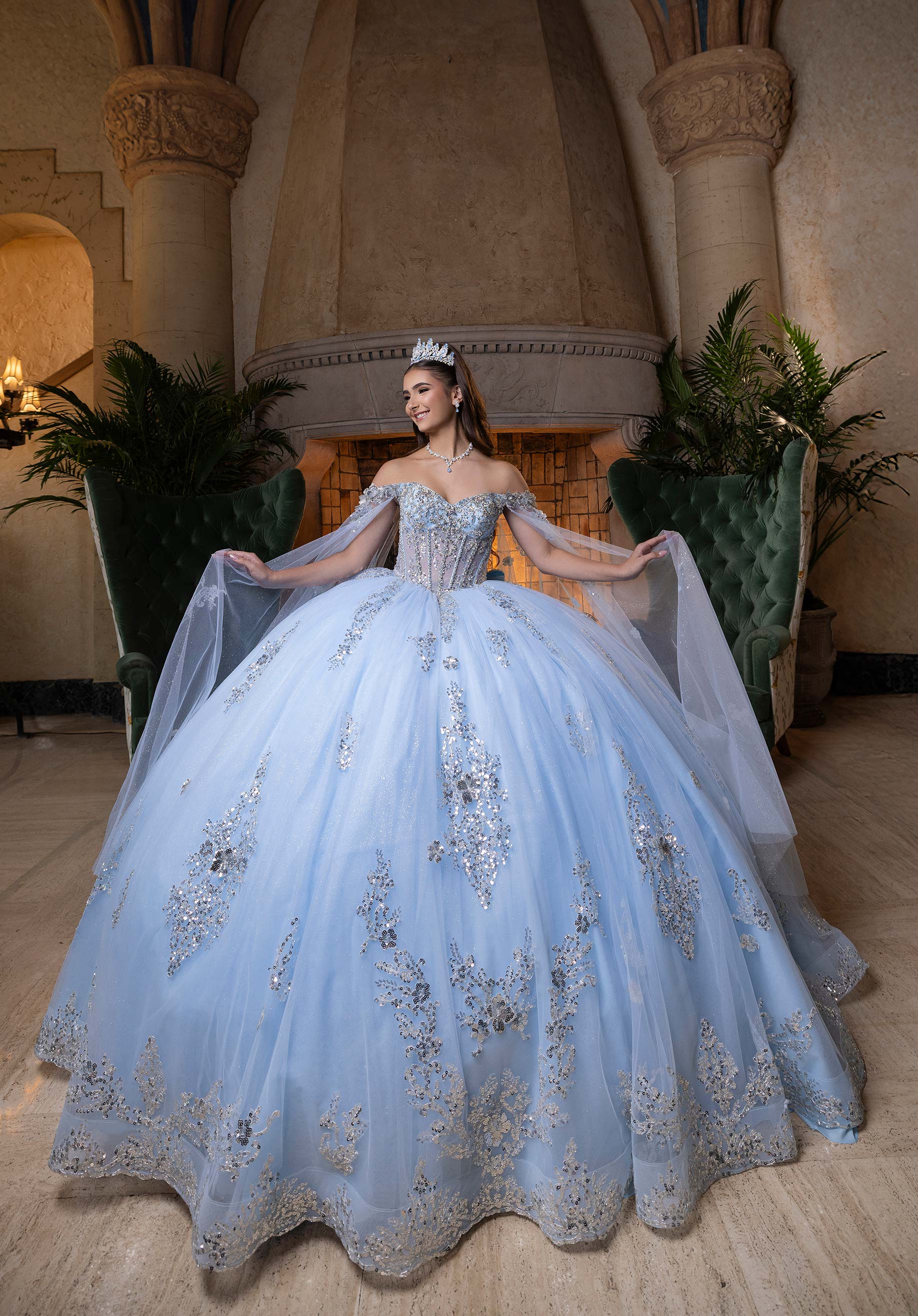 Off-the-Shoulder Floor-Length Tulle Quinceañera Ball Gown MGNY Madeline Gardner New York 4080004