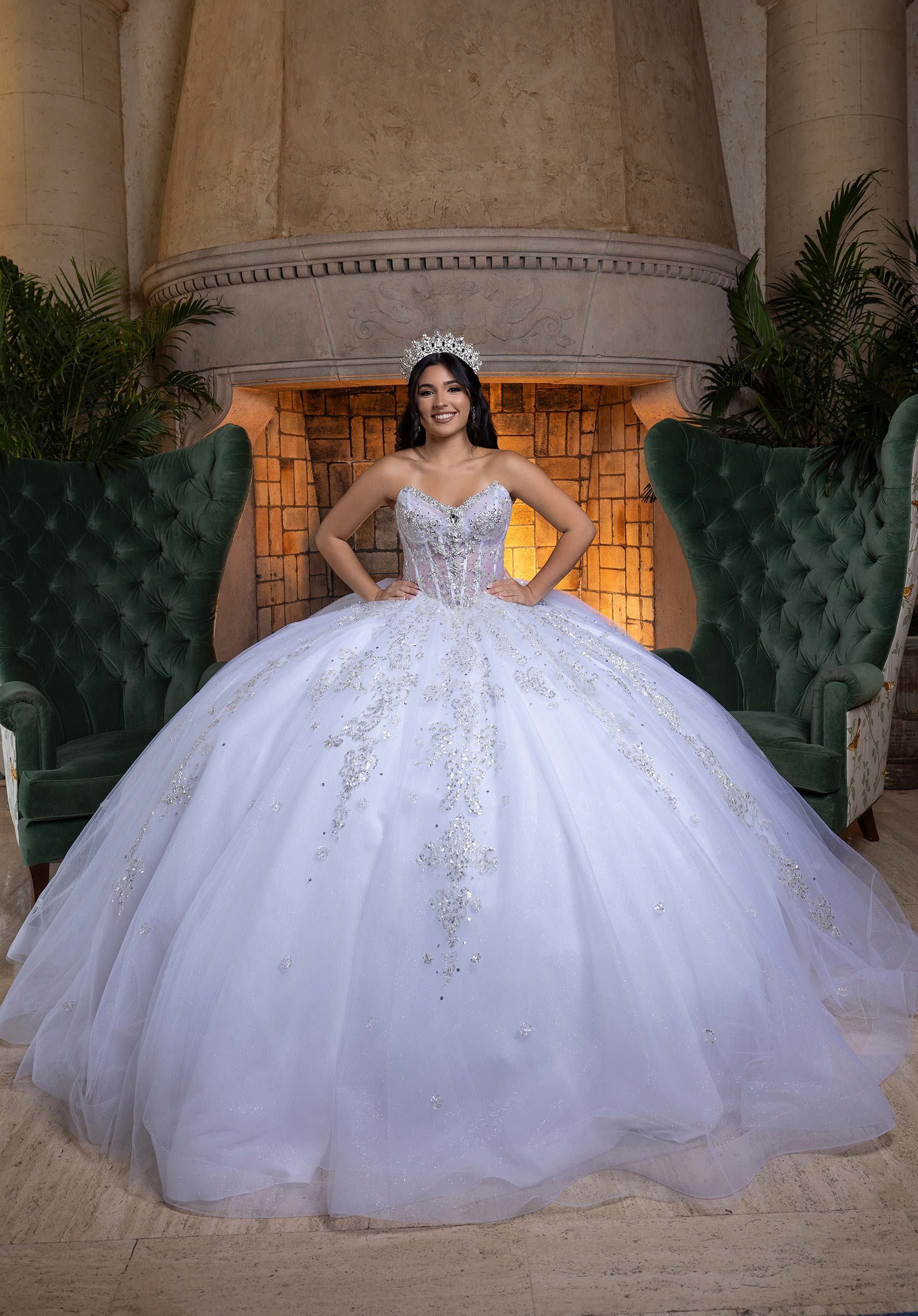 Strapless Curved Neck Floor-Length Tulle Quinceañera Ball Gown MGNY Madeline Gardner New York 4080008