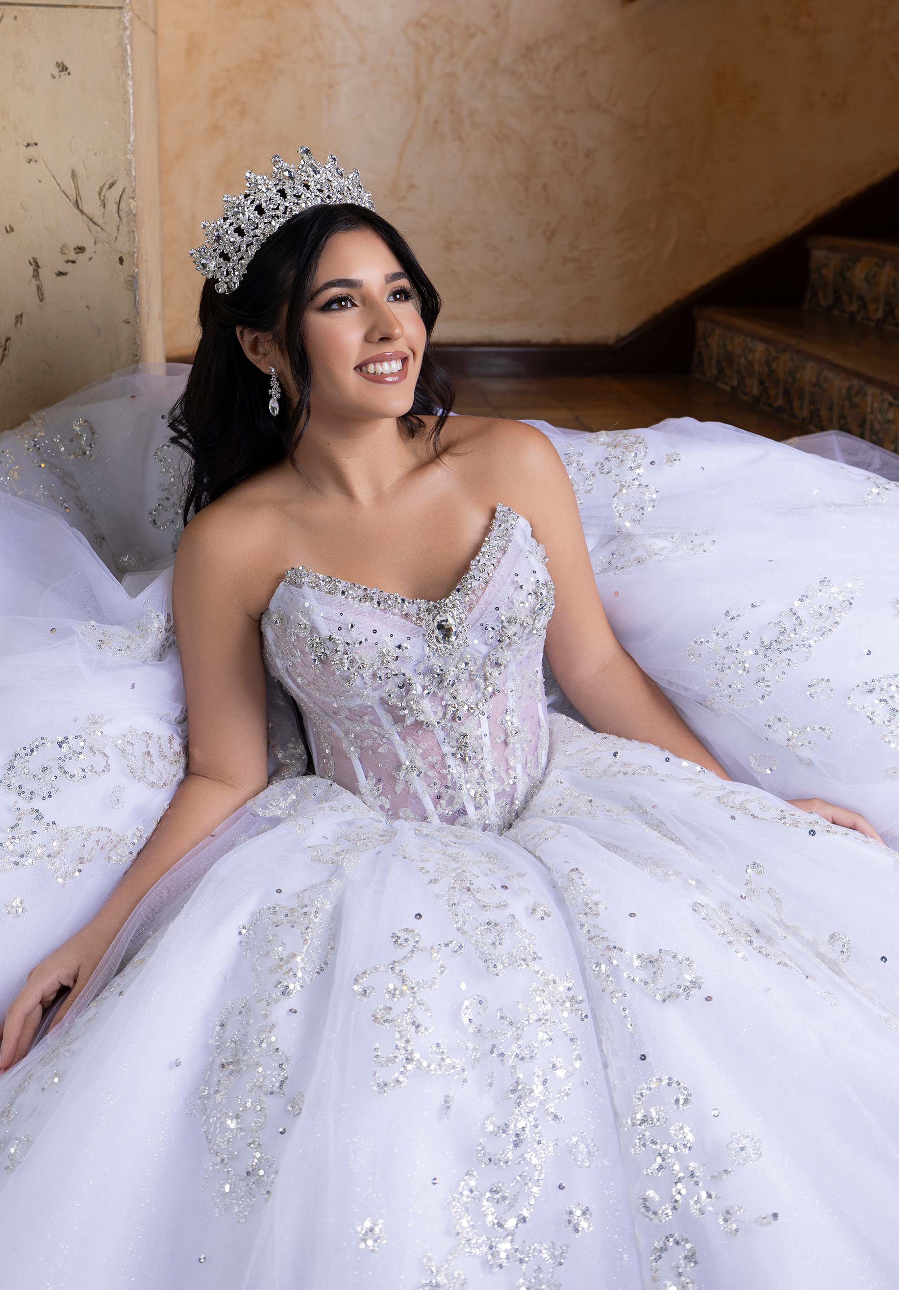 Strapless Curved Neck Floor-Length Tulle Quinceañera Ball Gown MGNY Madeline Gardner New York 4080008