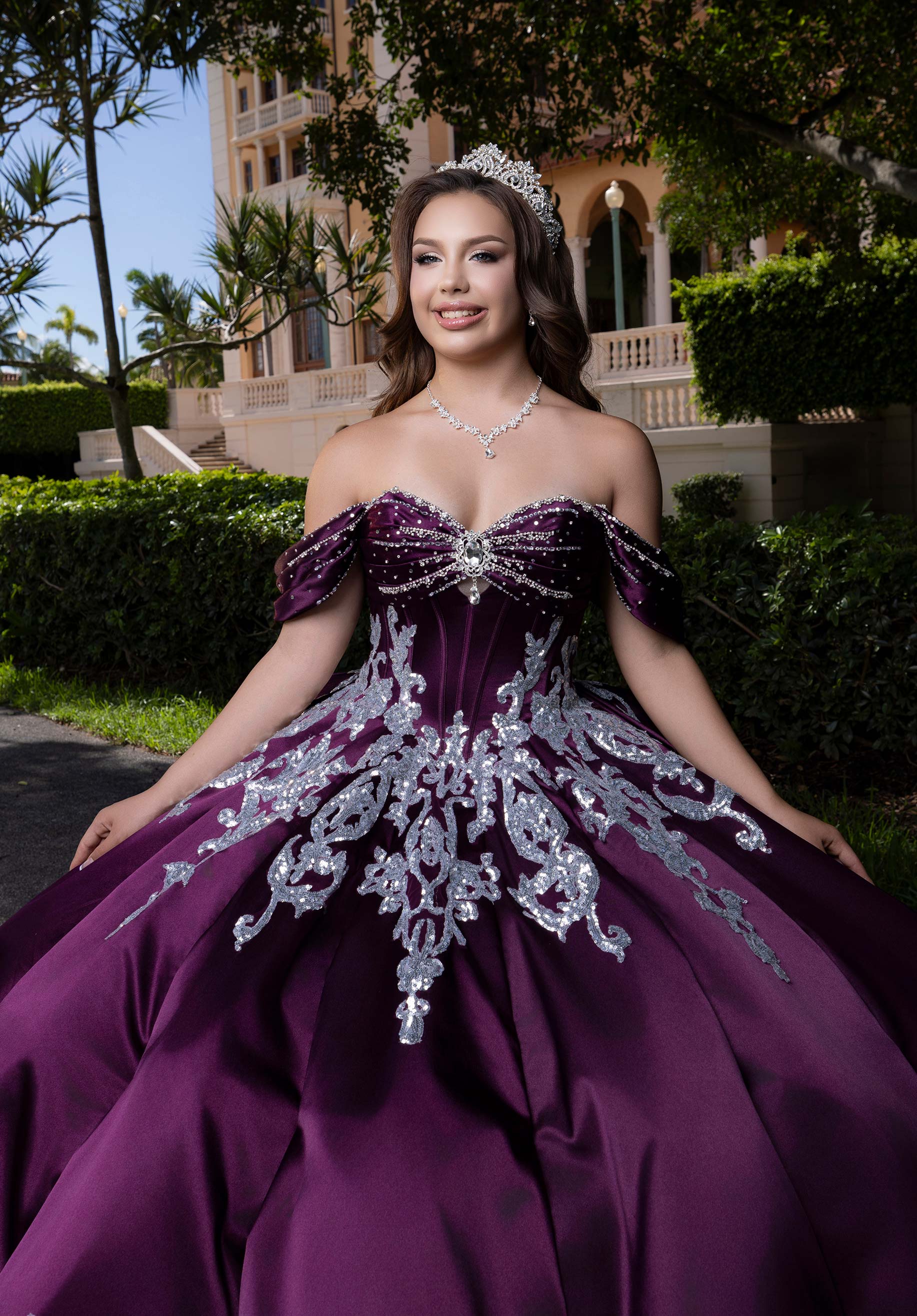 Strapless Curved Neck Floor-Length Satin Quinceañera Ball Gown MGNY Madeline Gardner New York 4080009