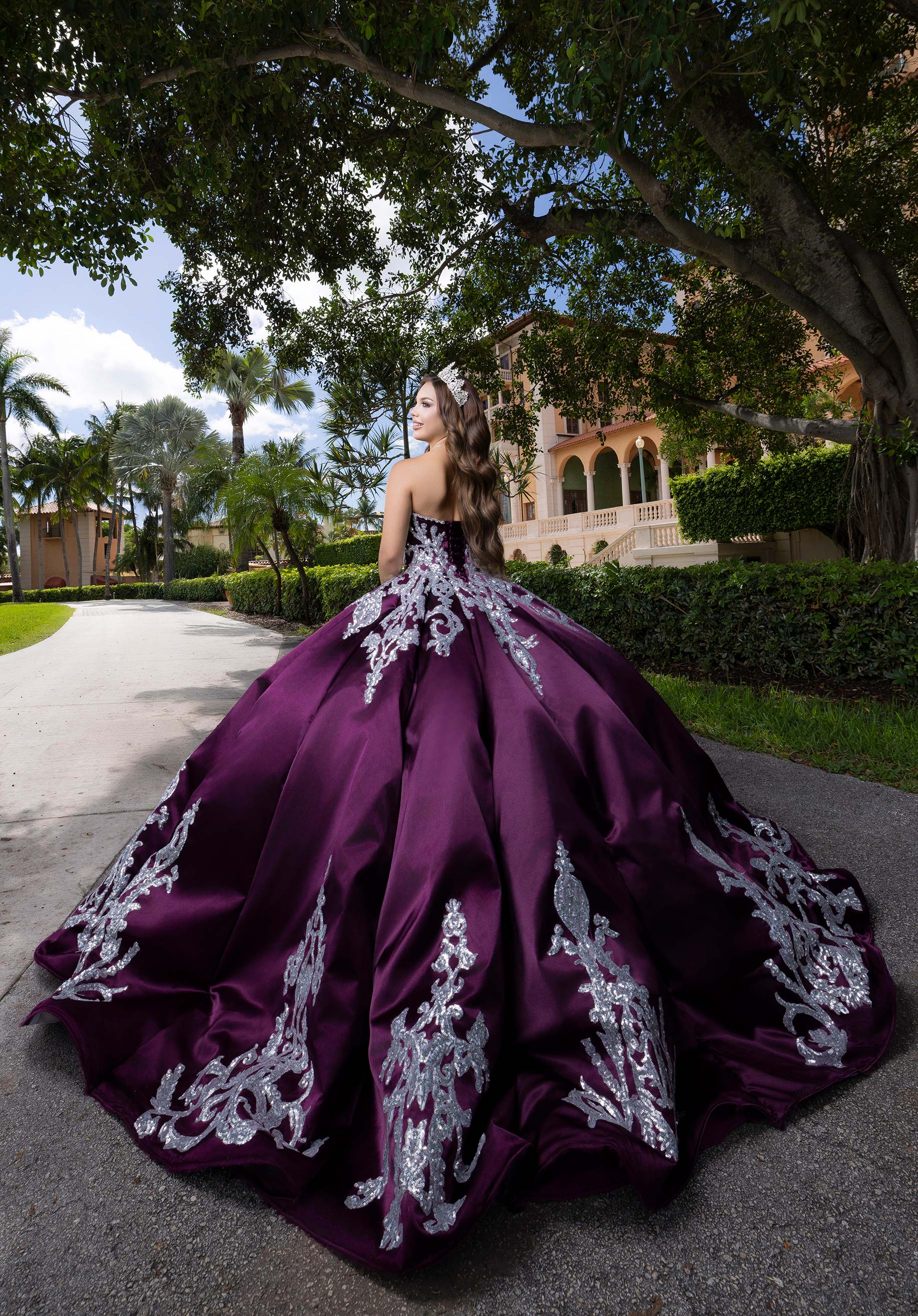 Strapless Curved Neck Floor-Length Satin Quinceañera Ball Gown MGNY Madeline Gardner New York 4080009