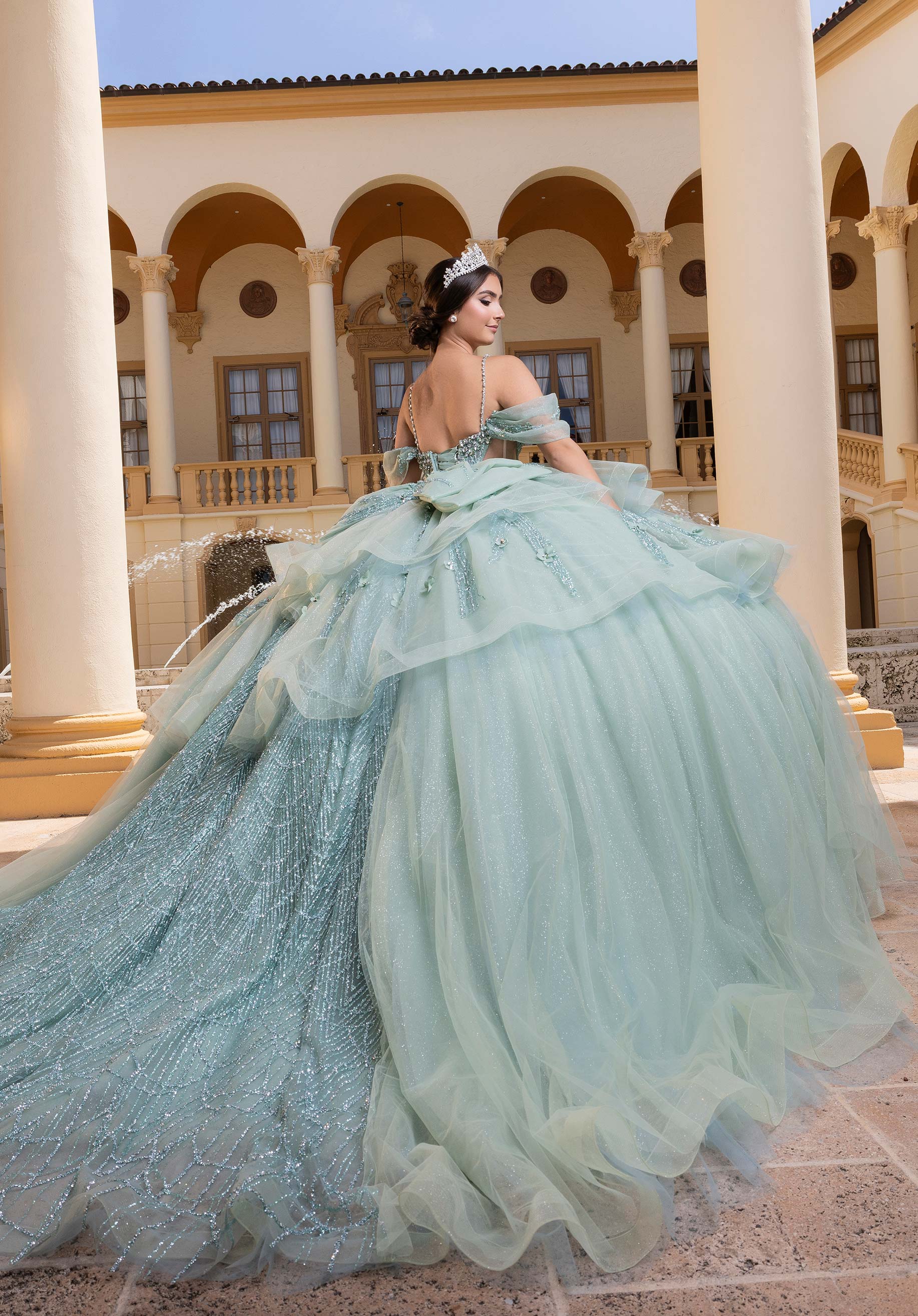 Off-the-Shoulder Floor-Length Tulle Quinceañera Ball Gown MGNY Madeline Gardner New York 4080010