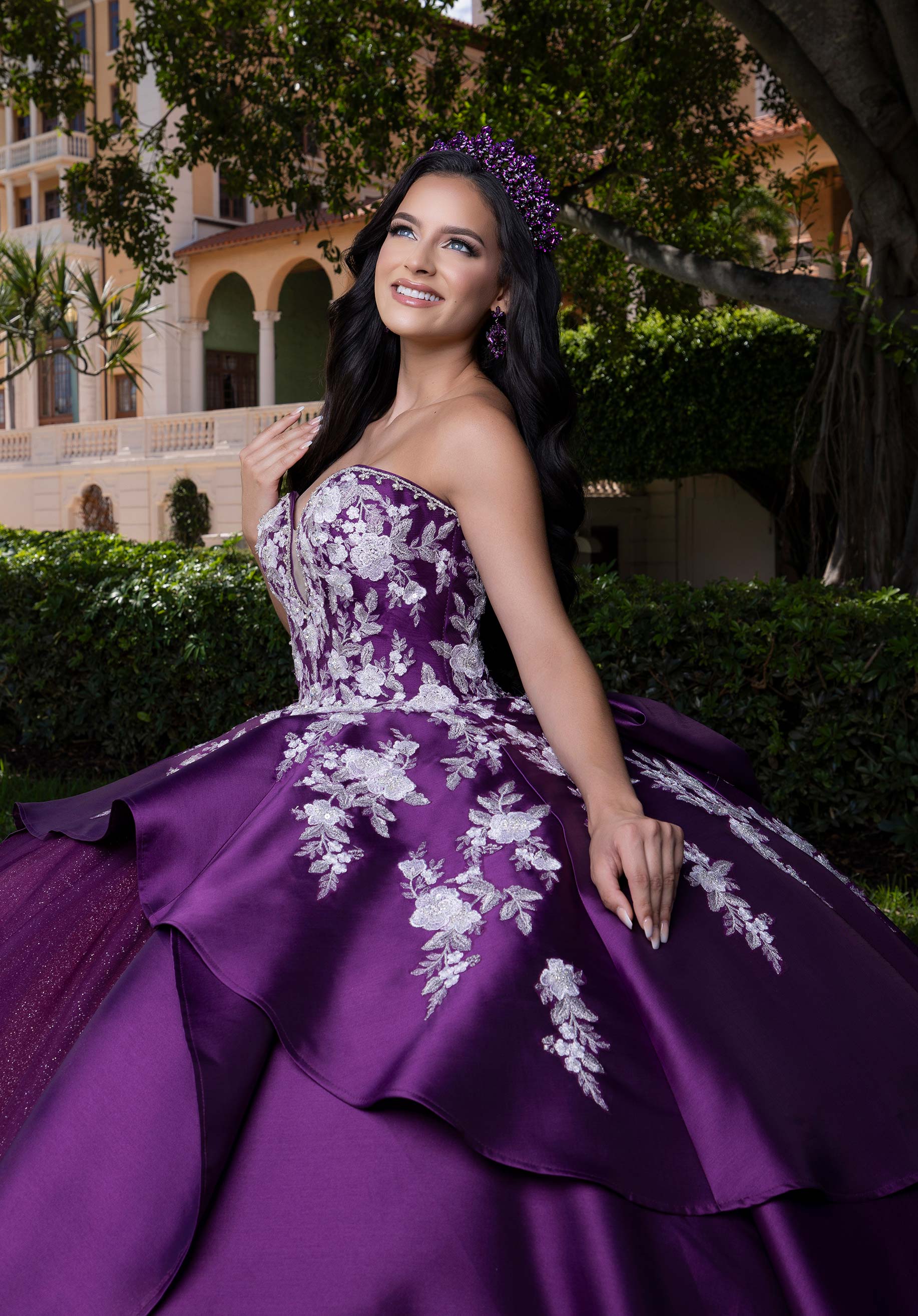 Strapless Curved Neck Floor-Length Tulle Quinceañera Ball Gown MGNY Madeline Gardner New York 4080016