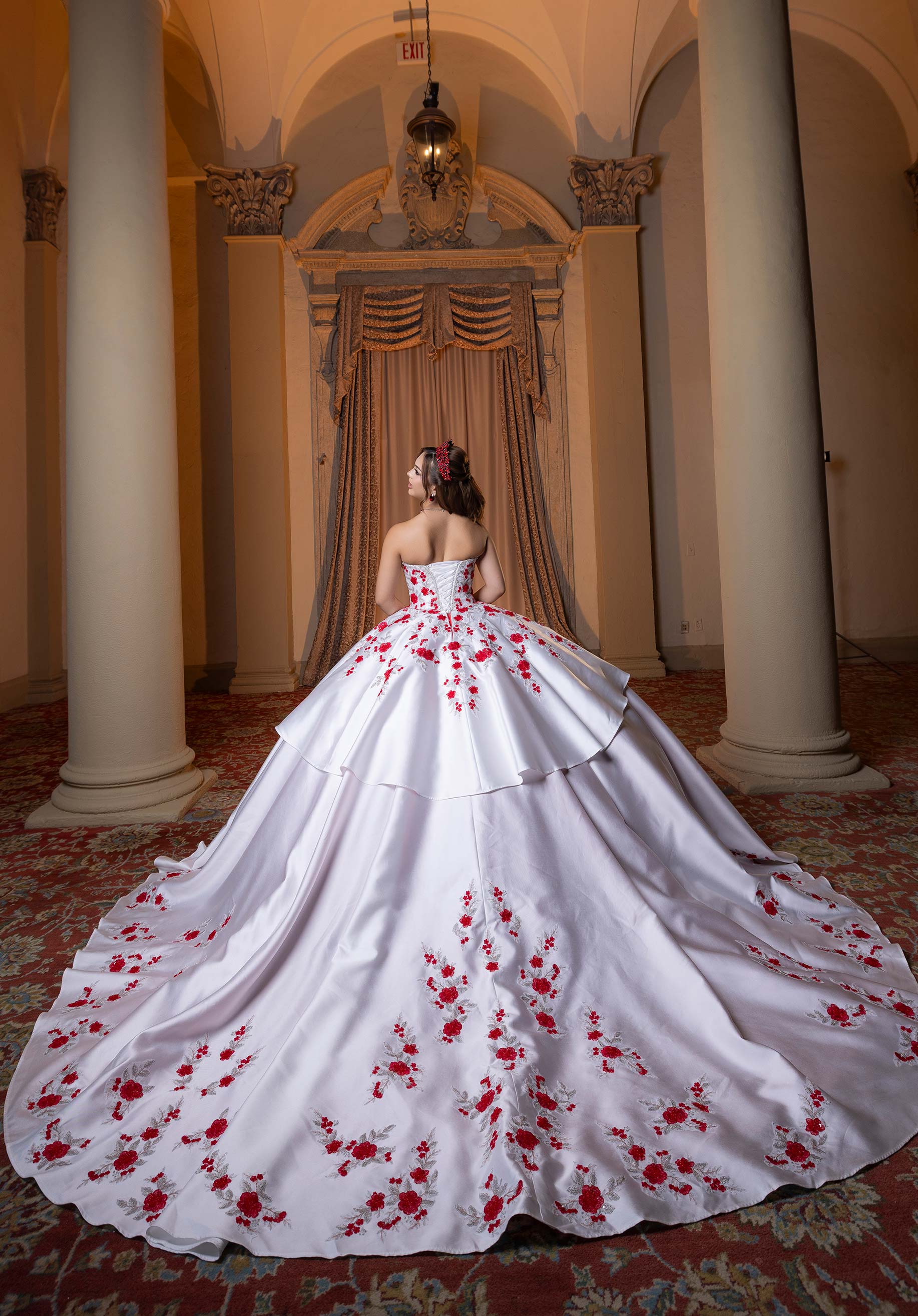 Strapless Curved Neck Floor-Length Tulle Quinceañera Ball Gown MGNY Madeline Gardner New York 4080016