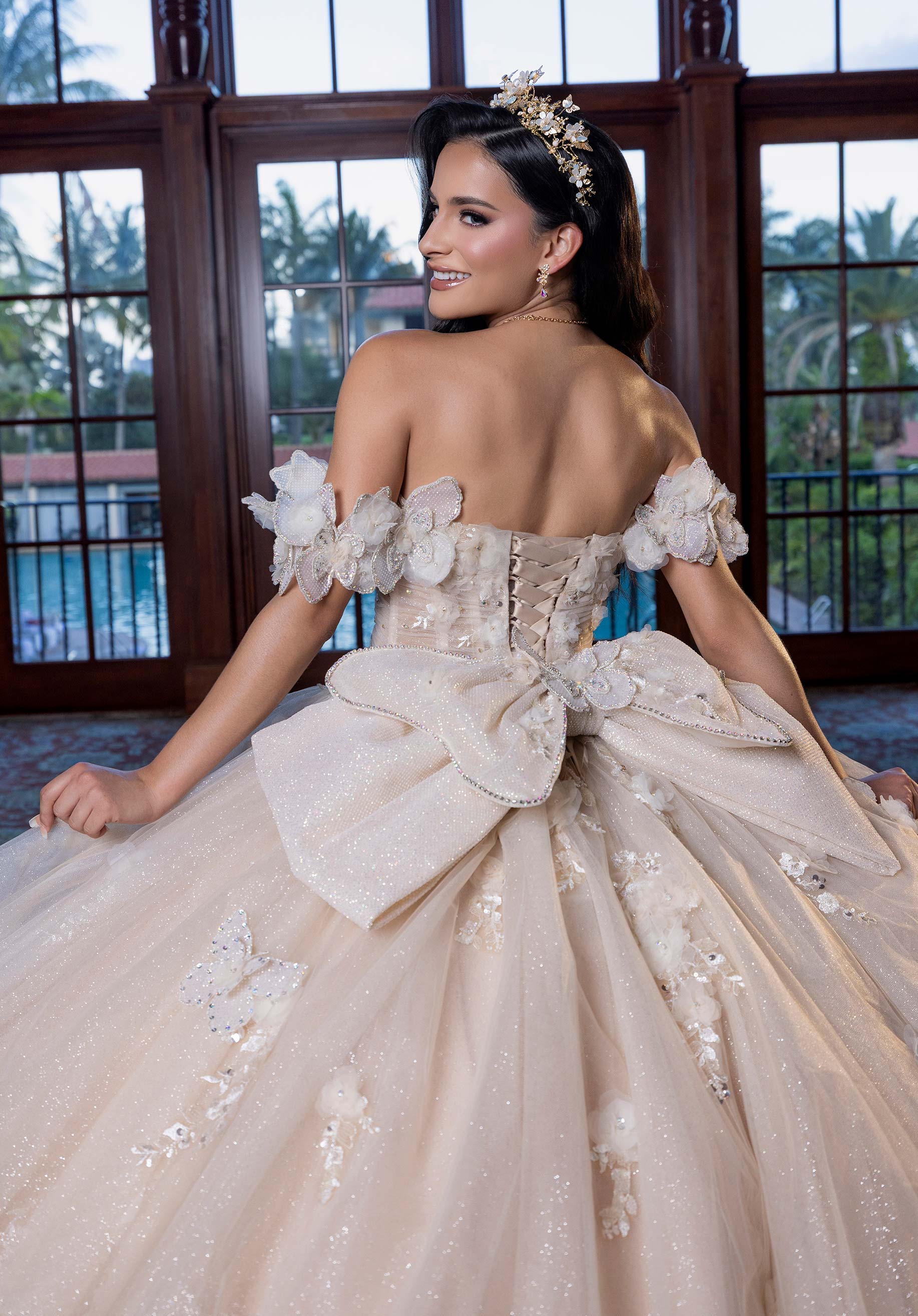Off-the-Shoulder Floor-Length Tulle Quinceañera Ball Gown MGNY Madeline Gardner New York 4080017