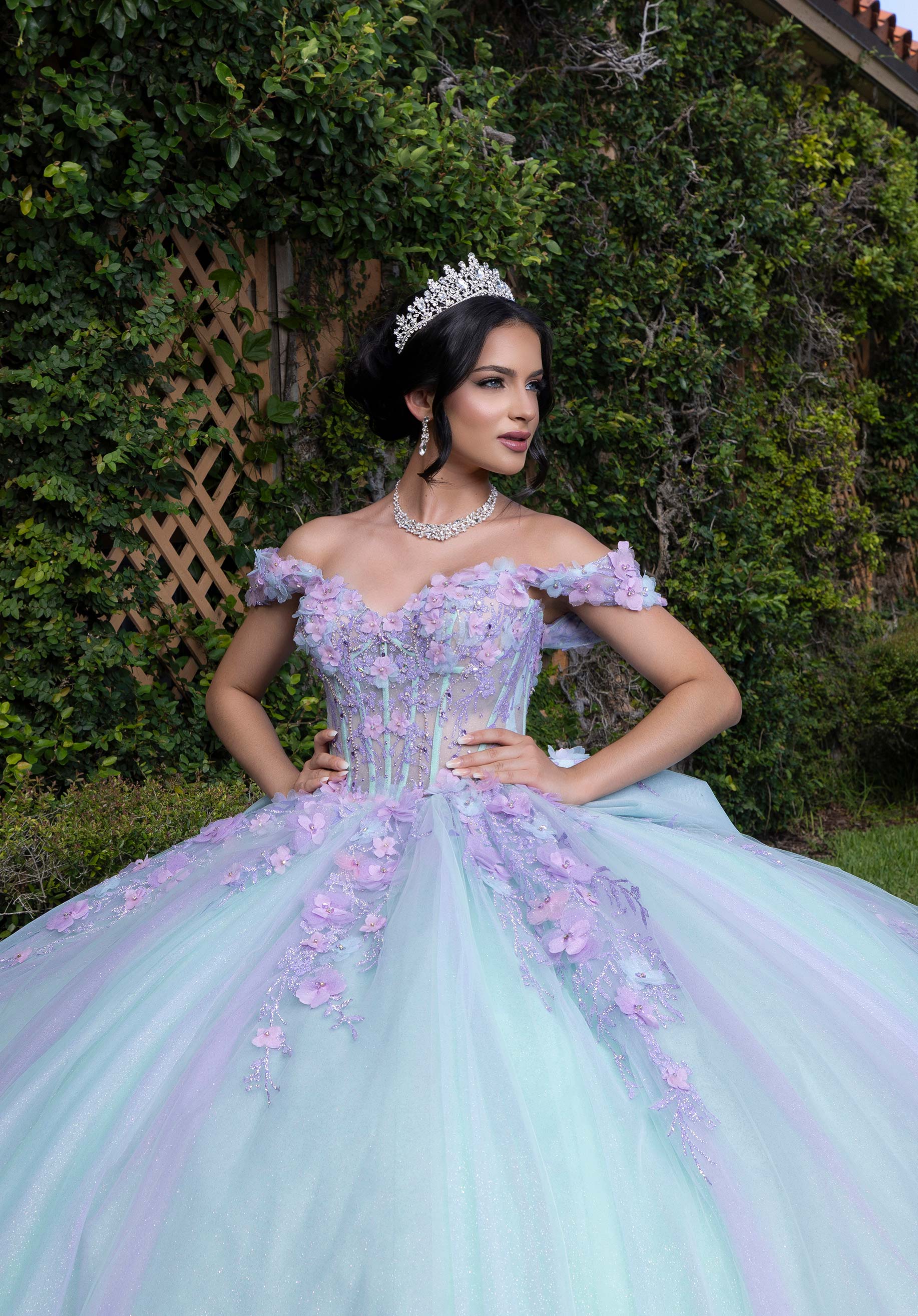 Off-the-Shoulder Floor-Length Tulle Quinceañera Ball Gown MGNY Madeline Gardner New York 4080018