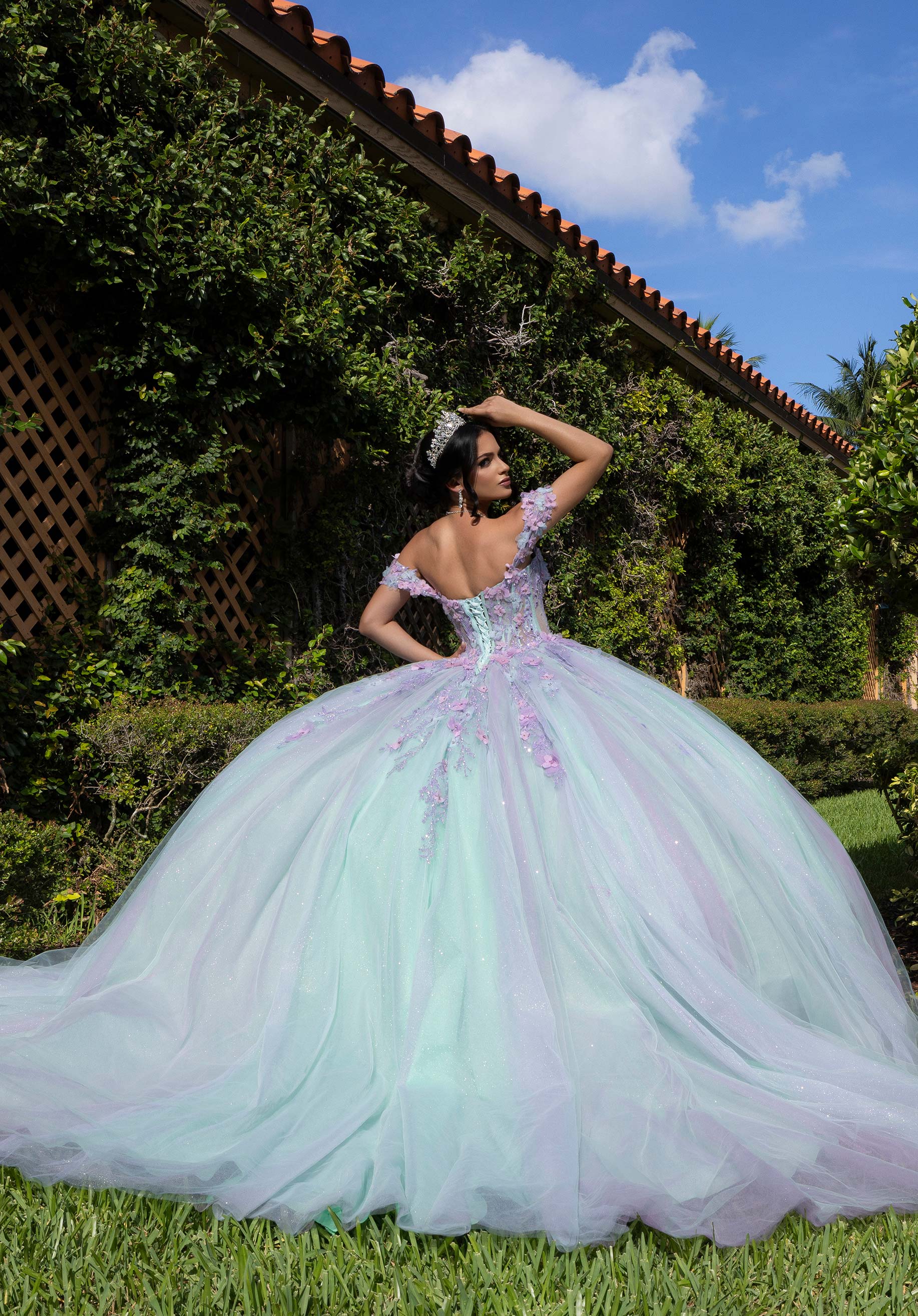 Off-the-Shoulder Floor-Length Tulle Quinceañera Ball Gown MGNY Madeline Gardner New York 4080018